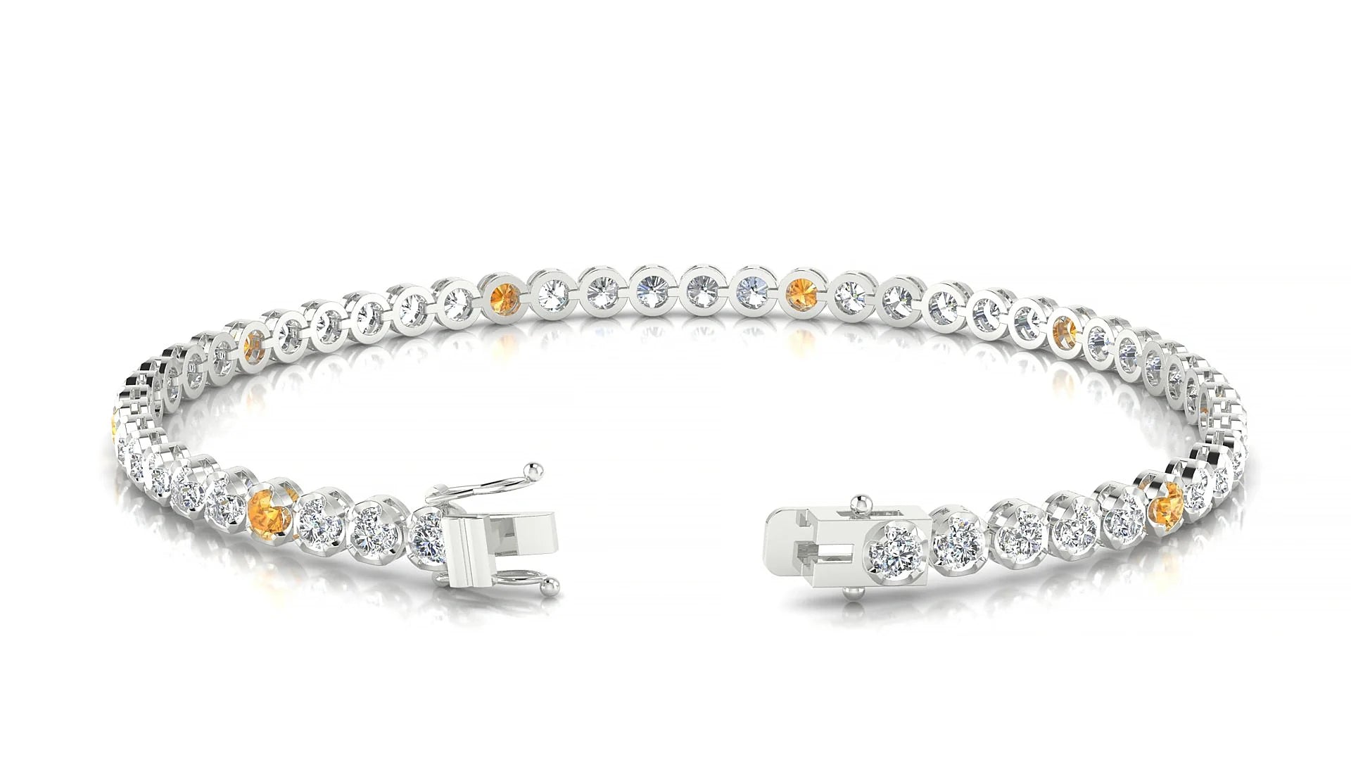 Bengal 1-5 | 18k White Gold 2.5 mm Round Natural Citrine & Diamond Tennis Bracelet