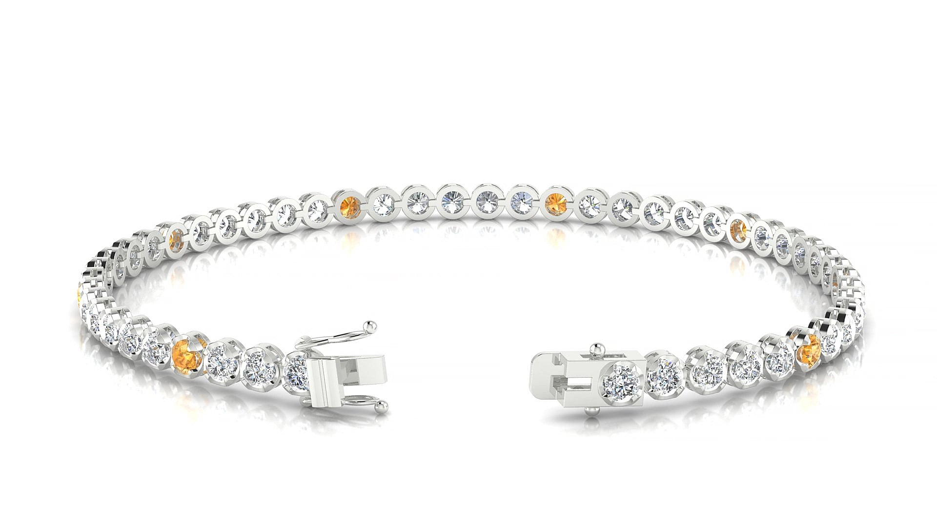 Bengal 1-5 | 18k White Gold 2.5 mm Round Natural Citrine & Diamond 20 cm Tennis Bracelet