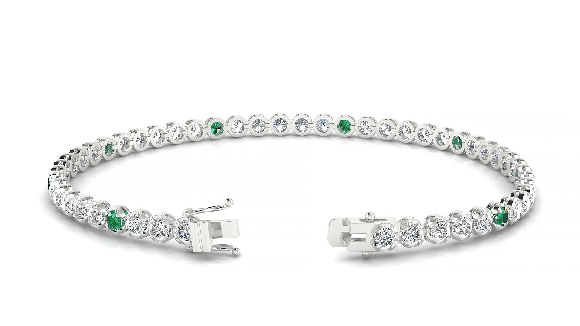Bengal 1-5 | 18k White Gold 2.5 mm Round Natural Emerald & Diamond Tennis Bracelet