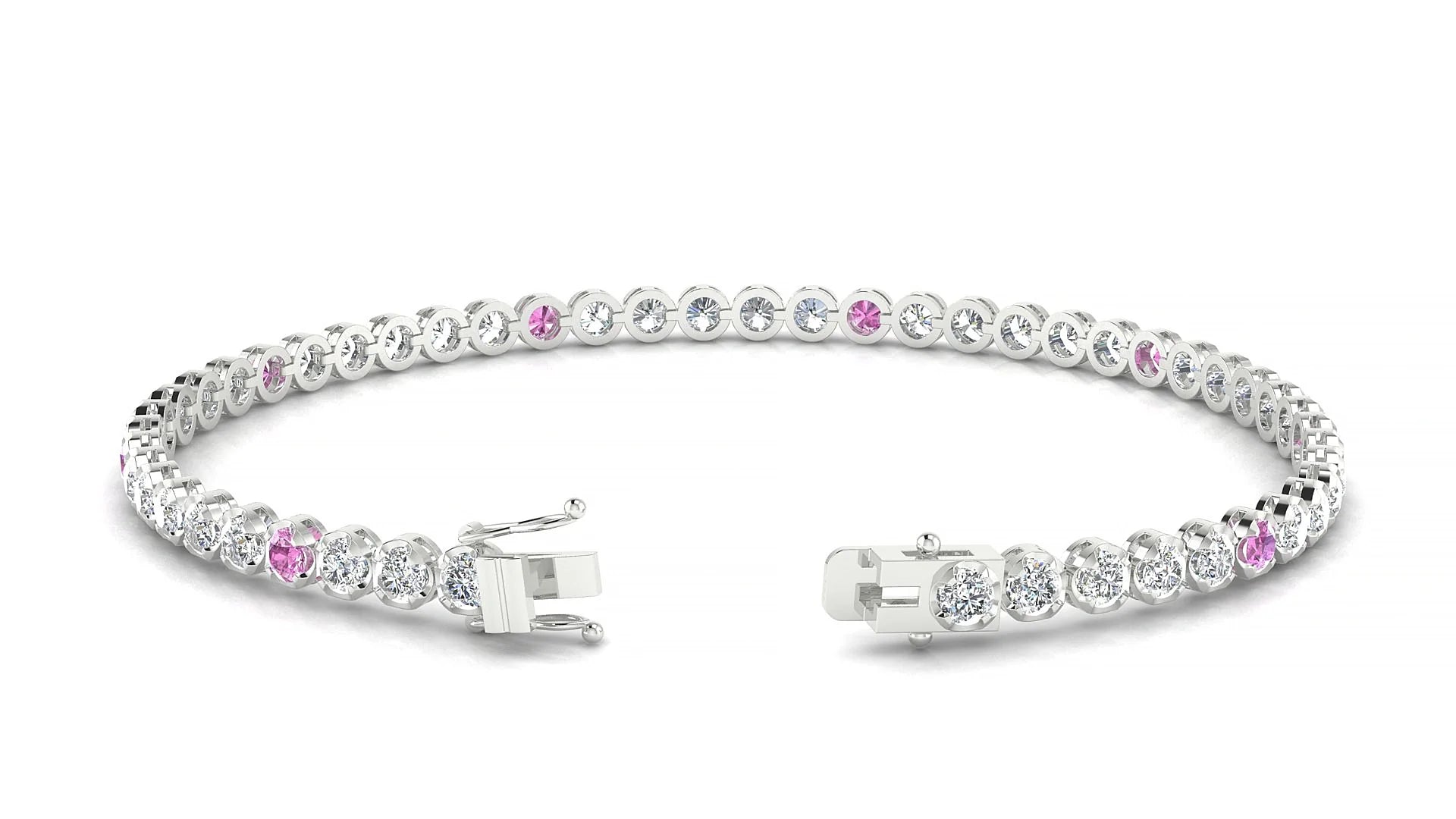 Bengal 1-5 | 18k White Gold 2.5 mm Round Natural Pink Sapphire & Diamond Tennis Bracelet