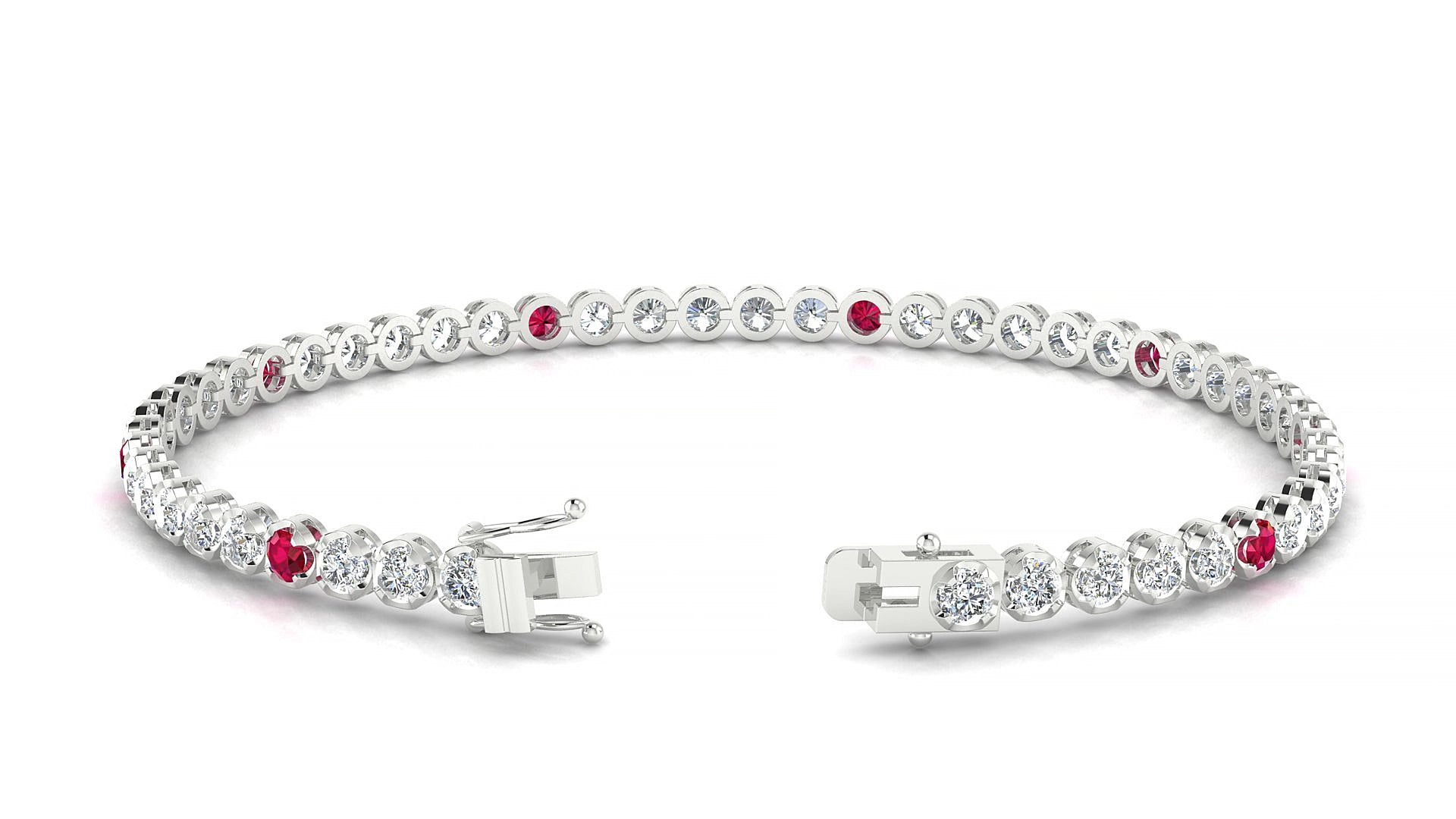 Bengal 1-5 | 18k White Gold 2.5 mm Round Natural Ruby & Diamond 15 cm Tennis Bracelet