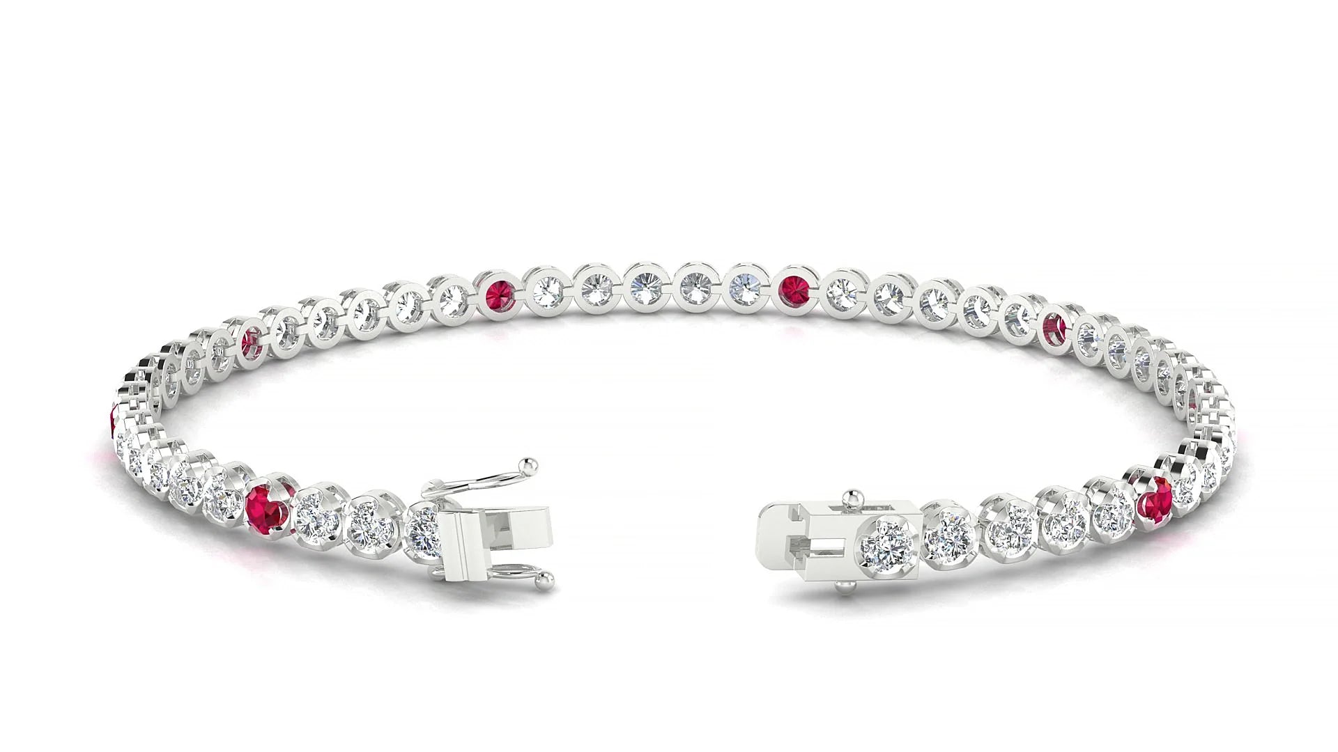 Bengal 1-5 | 18k White Gold 2.5 mm Round Natural Ruby & Diamond Tennis Bracelet