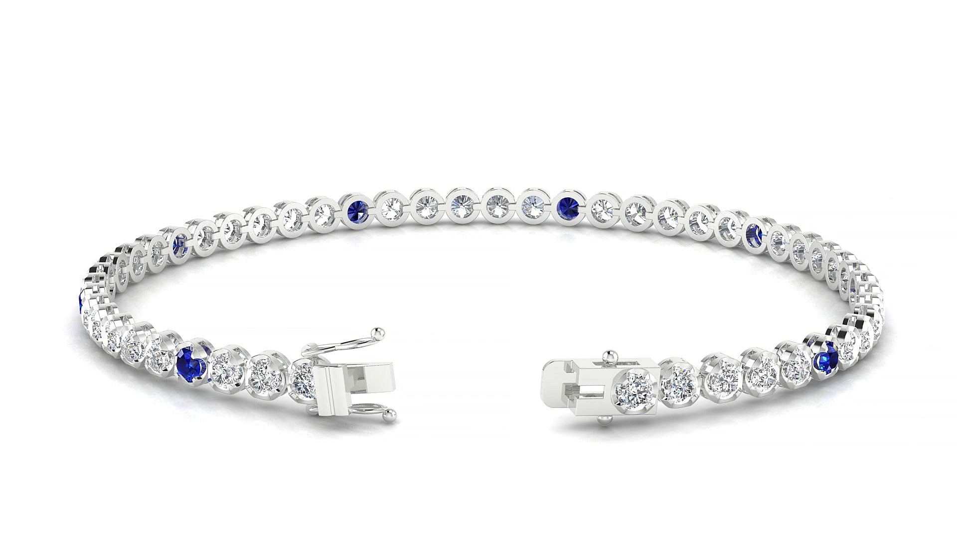 Bengal 1-5 | 18k White Gold 2.5 mm Round Natural Sapphire & Diamond 19 cm Tennis Bracelet