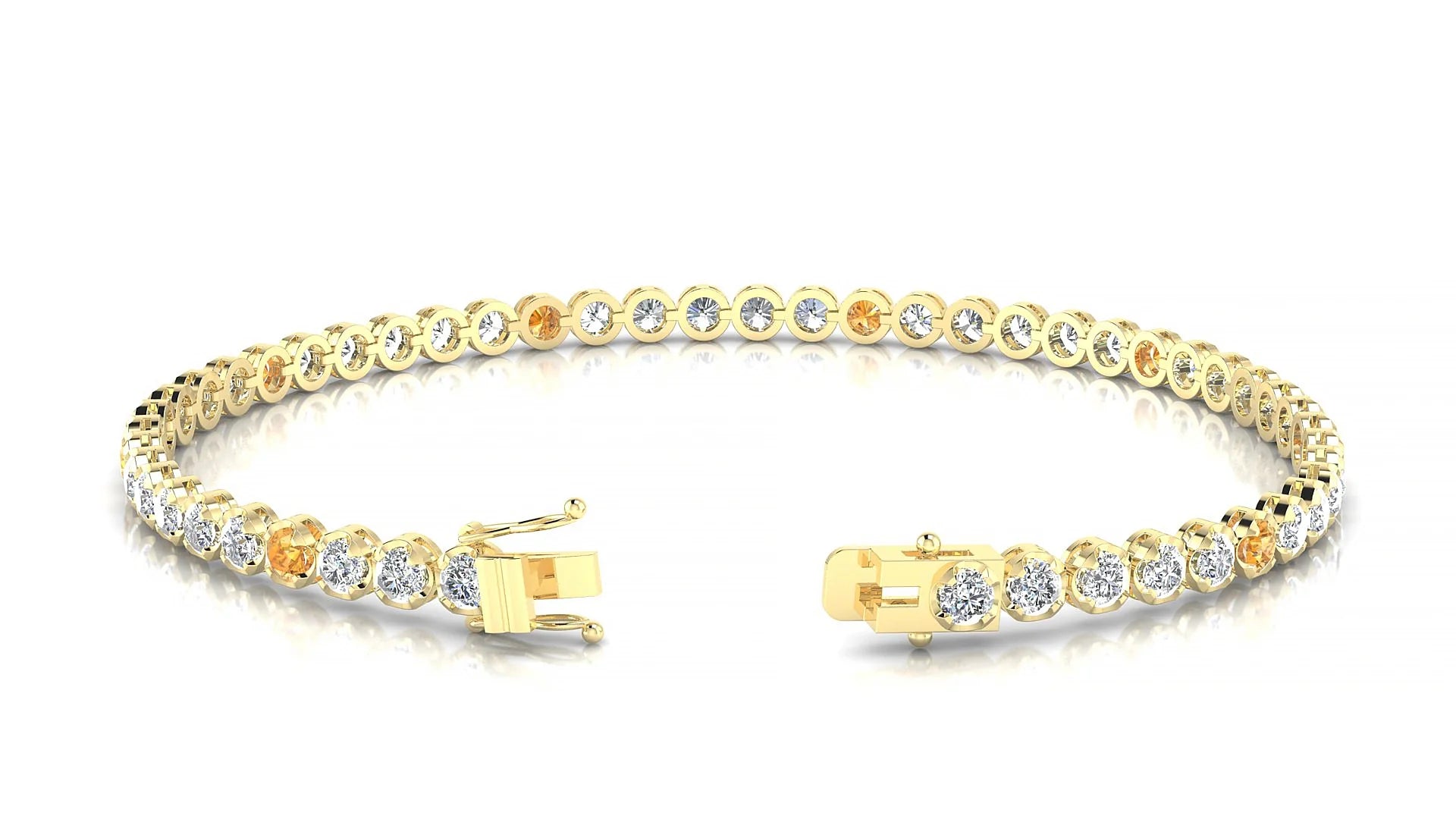 Bengal 1-5 | 18k Yellow Gold 2.5 mm Round Natural Citrine & Diamond Tennis Bracelet
