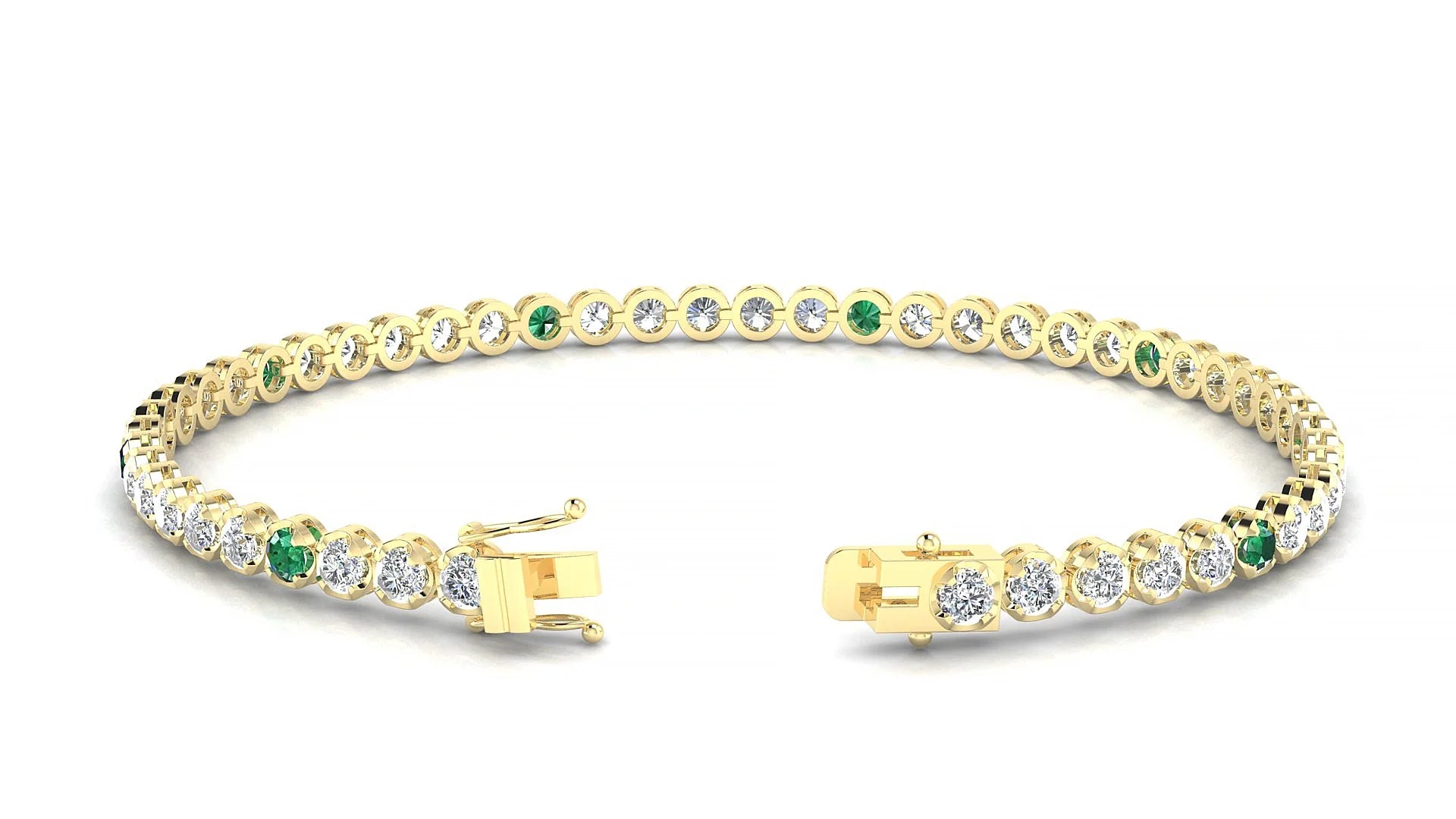 Bengal 1-5 | 18k Yellow Gold 2.5 mm Round Natural Emerald & Diamond Tennis Bracelet