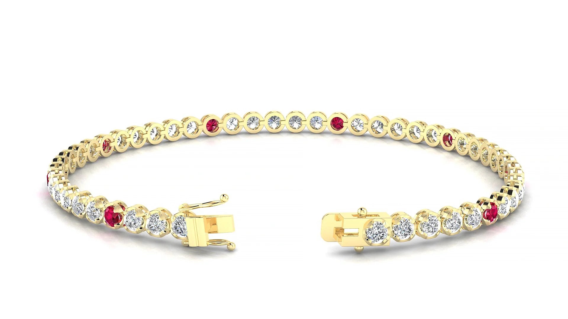 Bengal 1-5 | 18k Yellow Gold 2.5 mm Round Natural Ruby & Diamond Tennis Bracelet