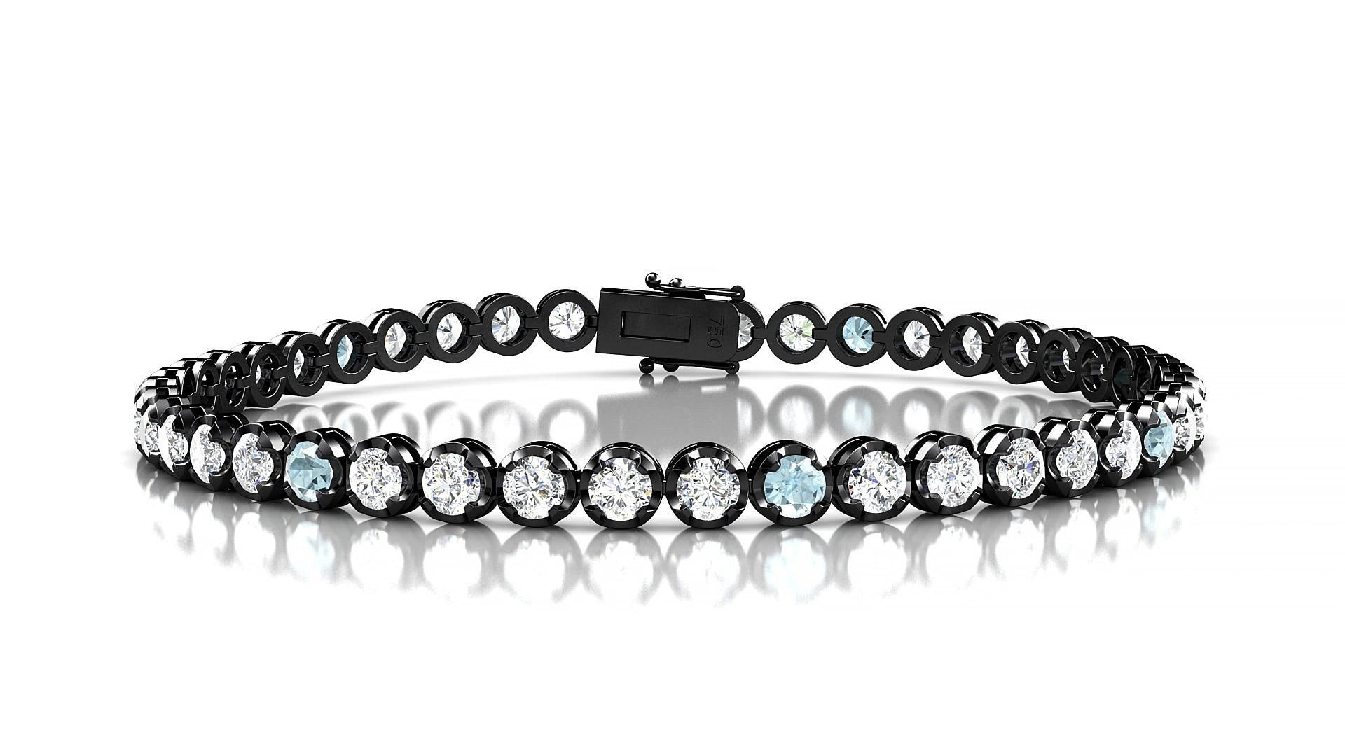 Bengal 1-5 | 18k Black Gold 3 mm Round Natural Aquamarine & Diamond 15 cm Tennis Bracelet