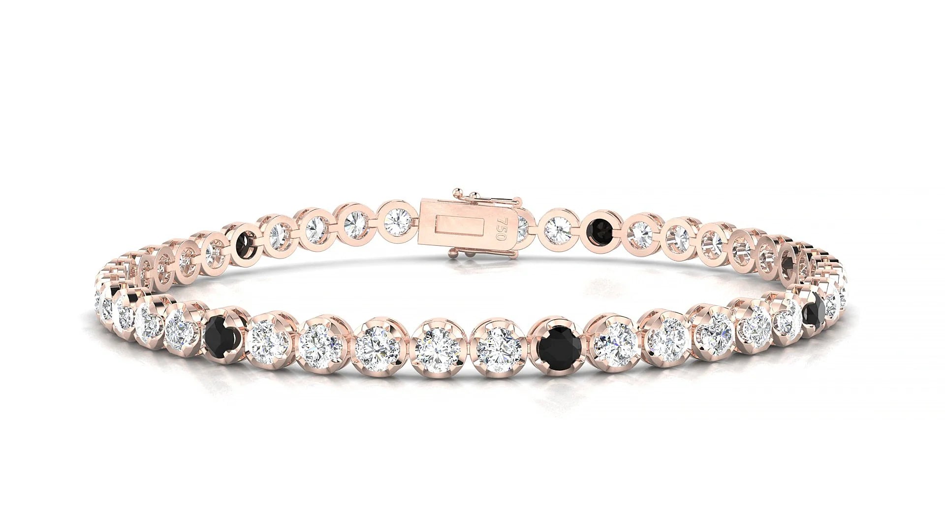 Bengal 1-5 | 18k Rose Gold 3 mm Round Natural Black Diamond & Diamond Tennis Bracelet