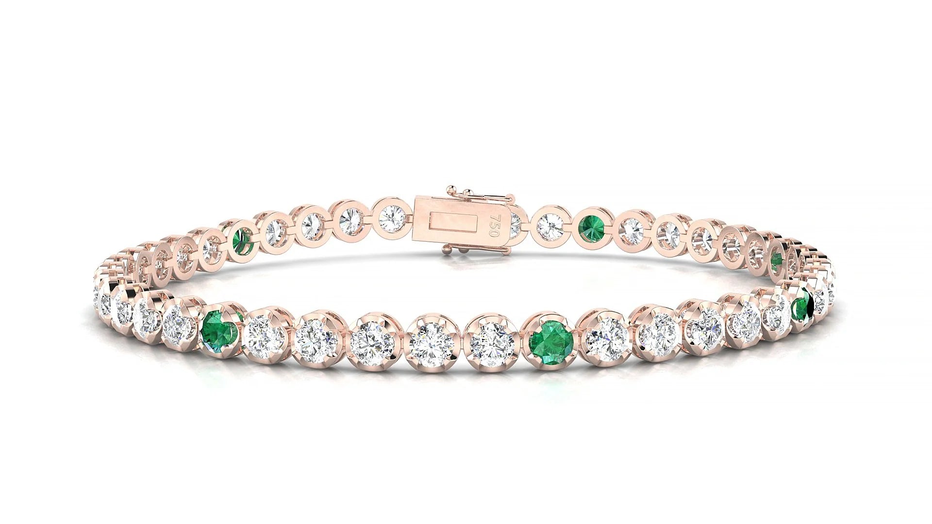 Bengal 1-5 | 18k Rose Gold 3 mm Round Natural Emerald & Diamond Tennis Bracelet