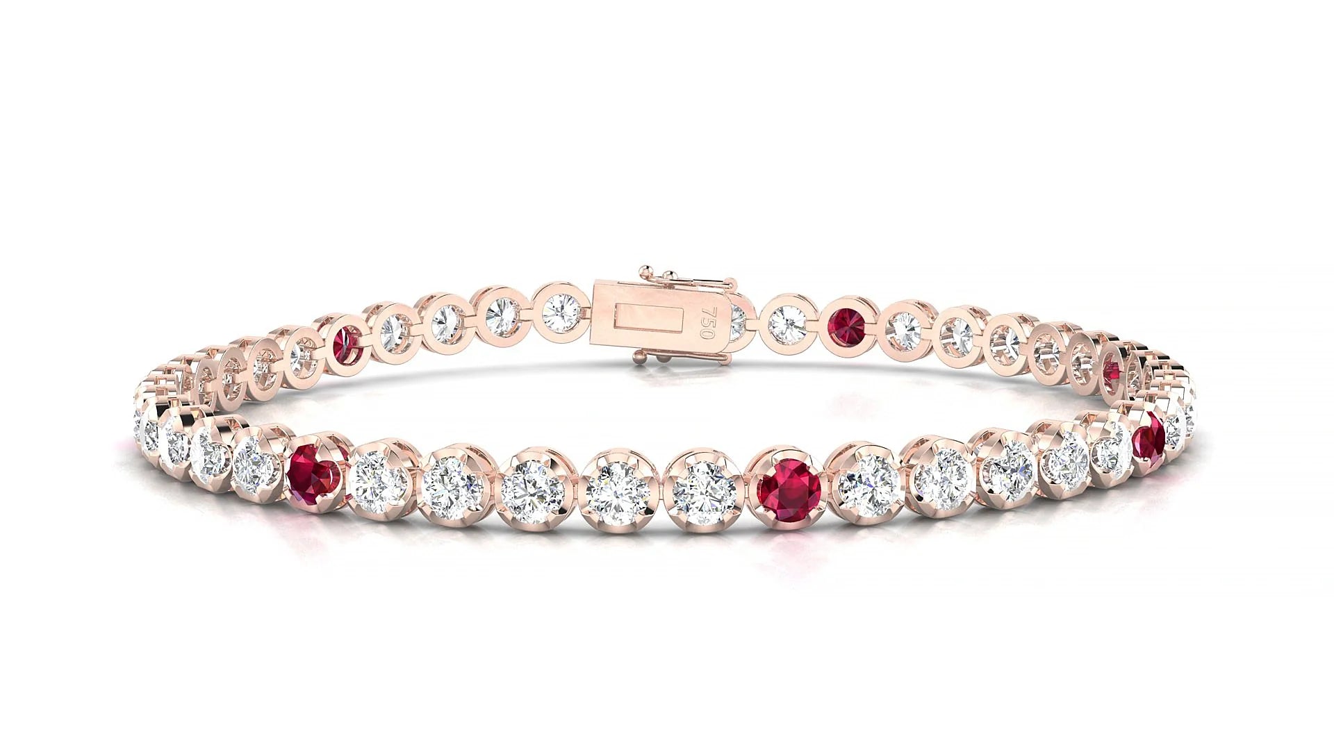 Bengal 1-5 | 18k Rose Gold 3 mm Round Natural Ruby & Diamond Tennis Bracelet