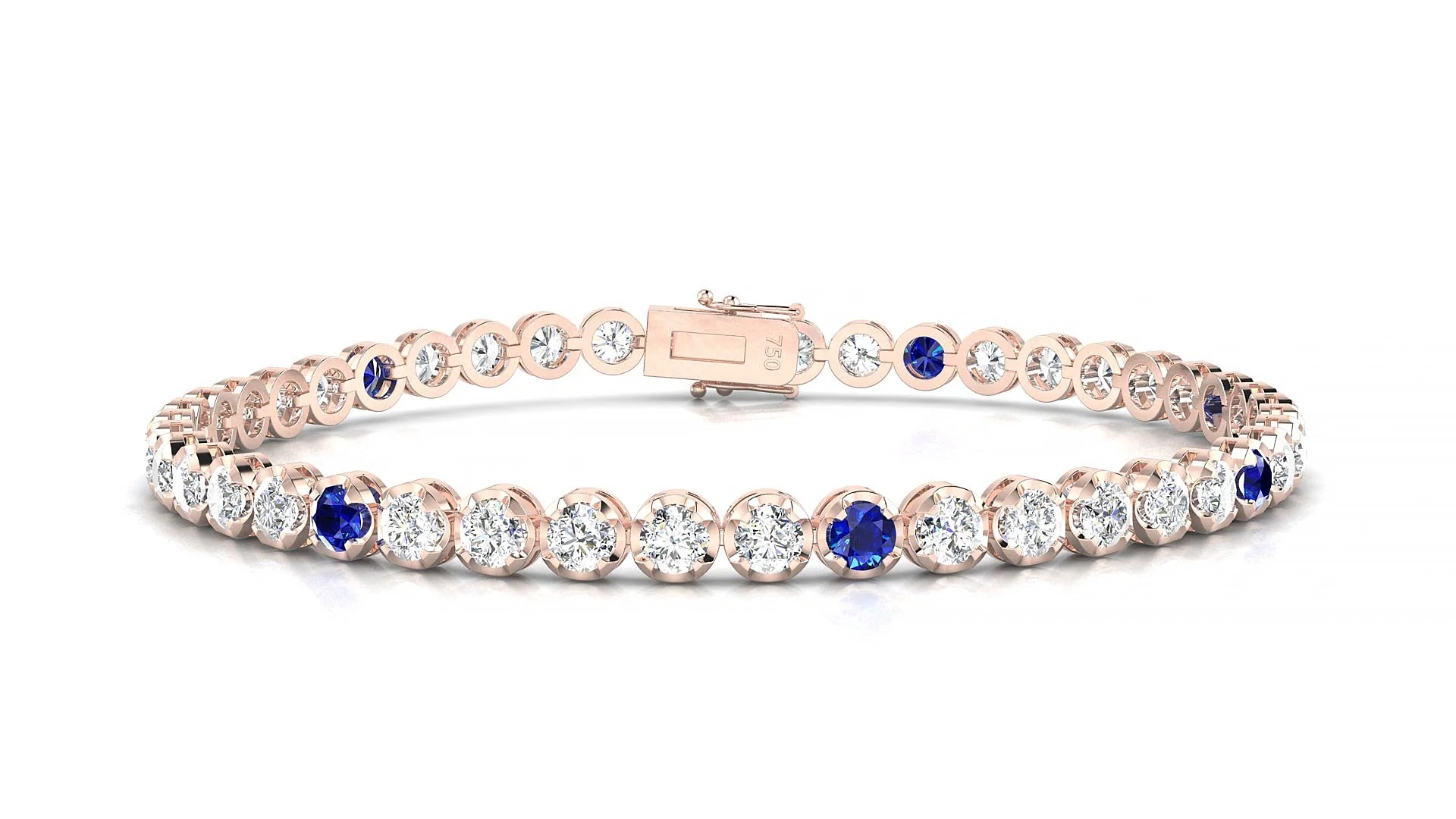 Bengal 1-5 | 18k Rose Gold 3 mm Round Natural Sapphire & Diamond Tennis Bracelet