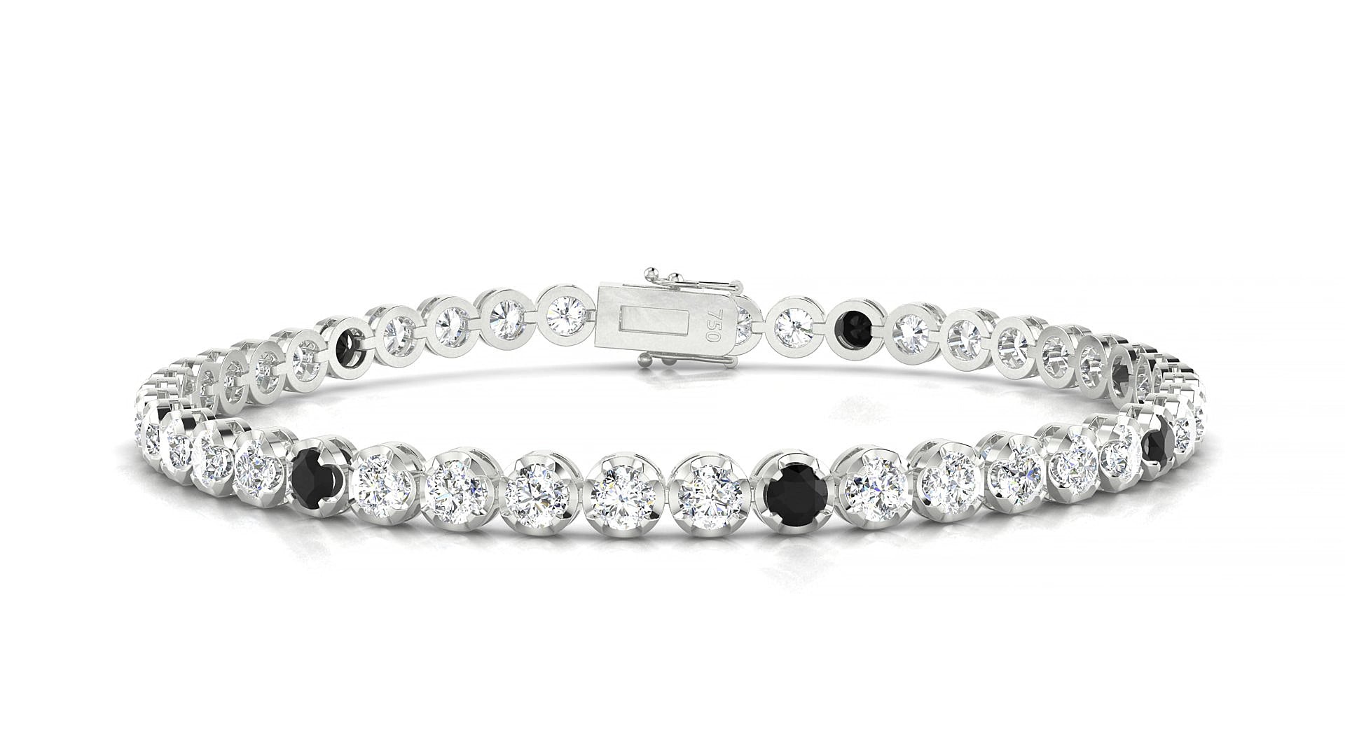 Bengal 1-5 | 18k White Gold 3 mm Round Natural Black Diamond & Diamond 18 cm Tennis Bracelet