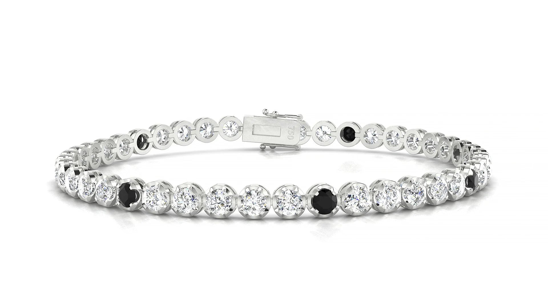 Bengal 1-5 | 18k White Gold 3 mm Round Natural Black Diamond & Diamond Tennis Bracelet