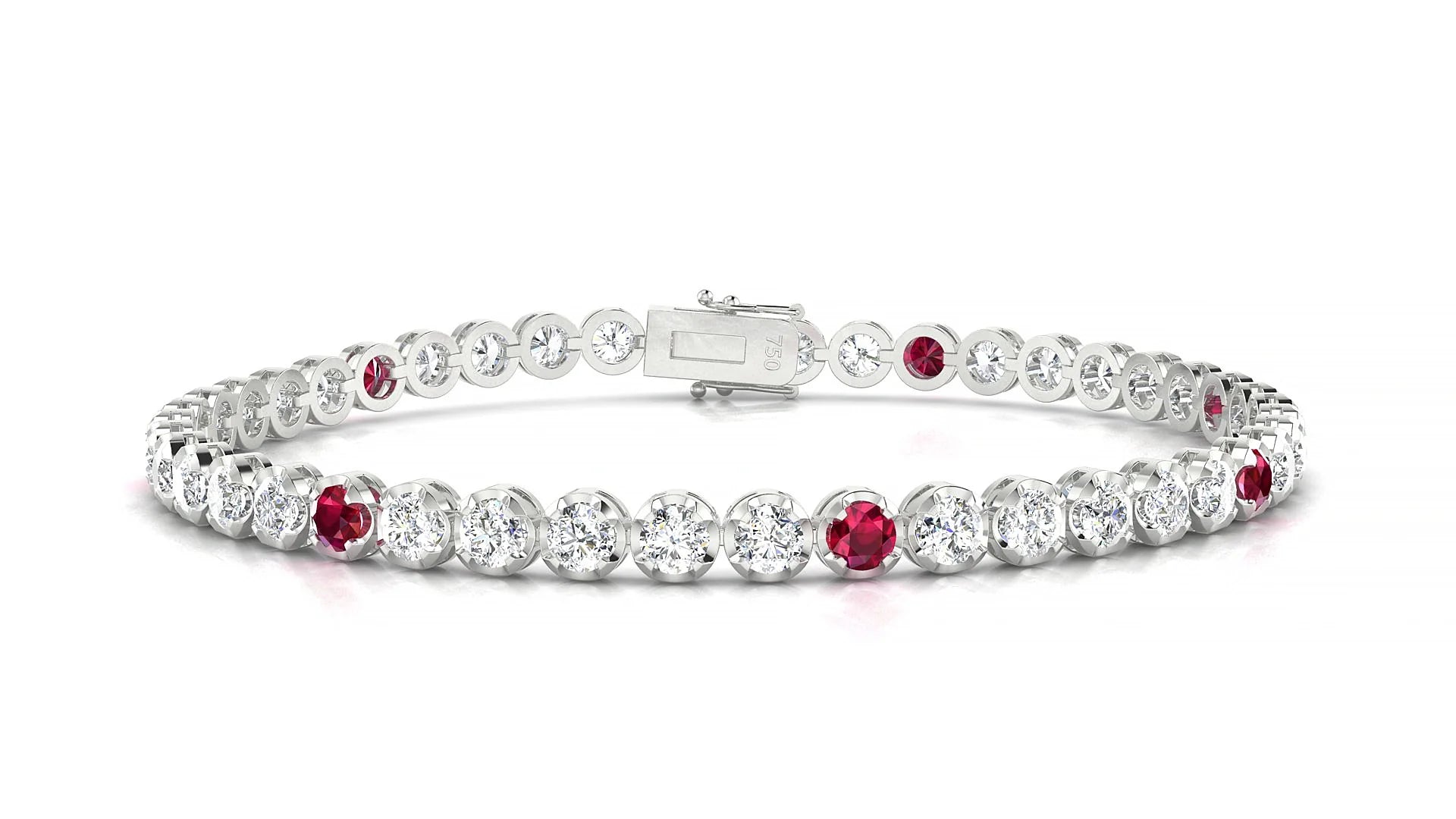 Bengal 1-5 | 18k White Gold 3 mm Round Natural Ruby & Diamond Tennis Bracelet
