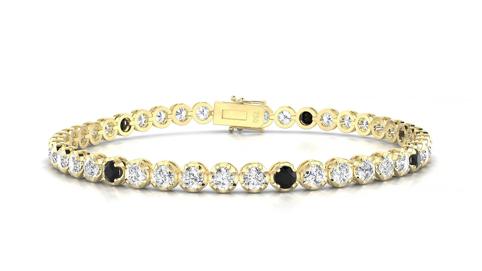 Bengal 1-5 | 18k Yellow Gold 3 mm Round Natural Black Diamond & Diamond Tennis Bracelet