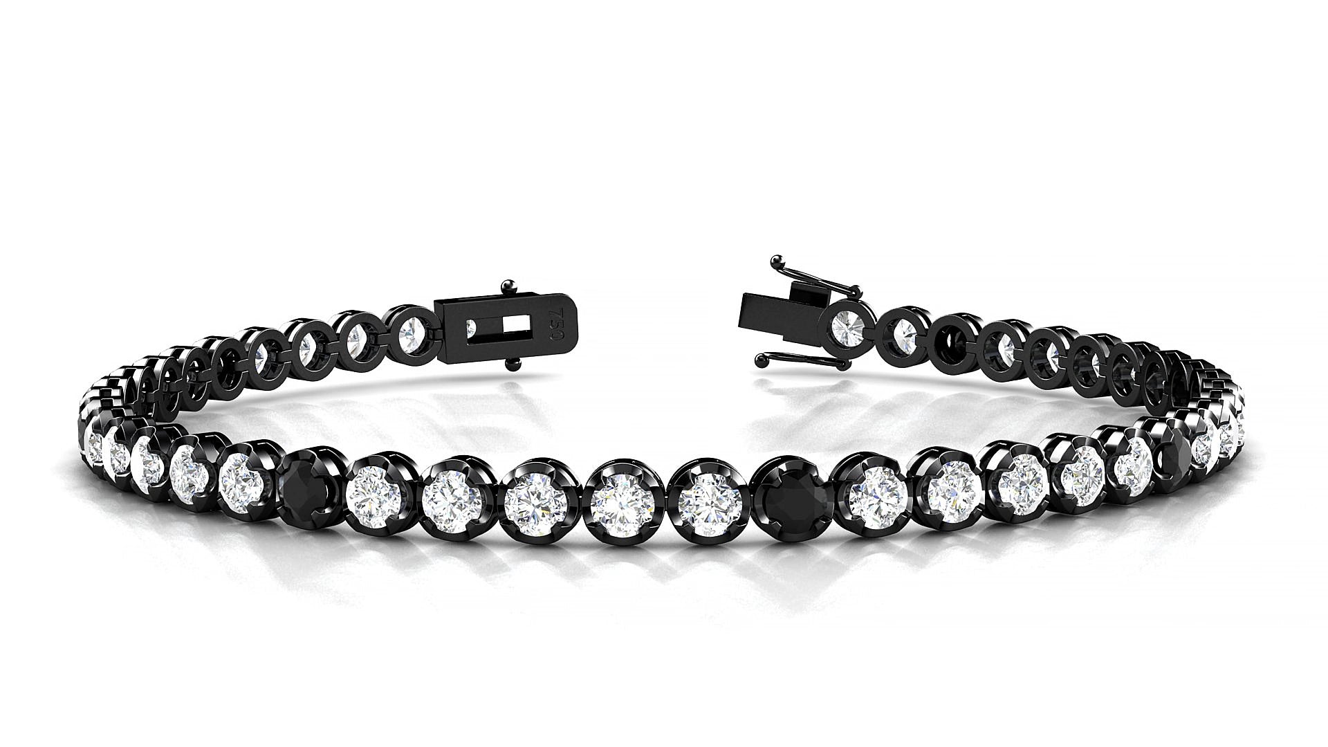 Bengal 1-5 | 18k Black Gold 3 mm Round Natural Black Diamond & Diamond 15 cm Tennis Bracelet