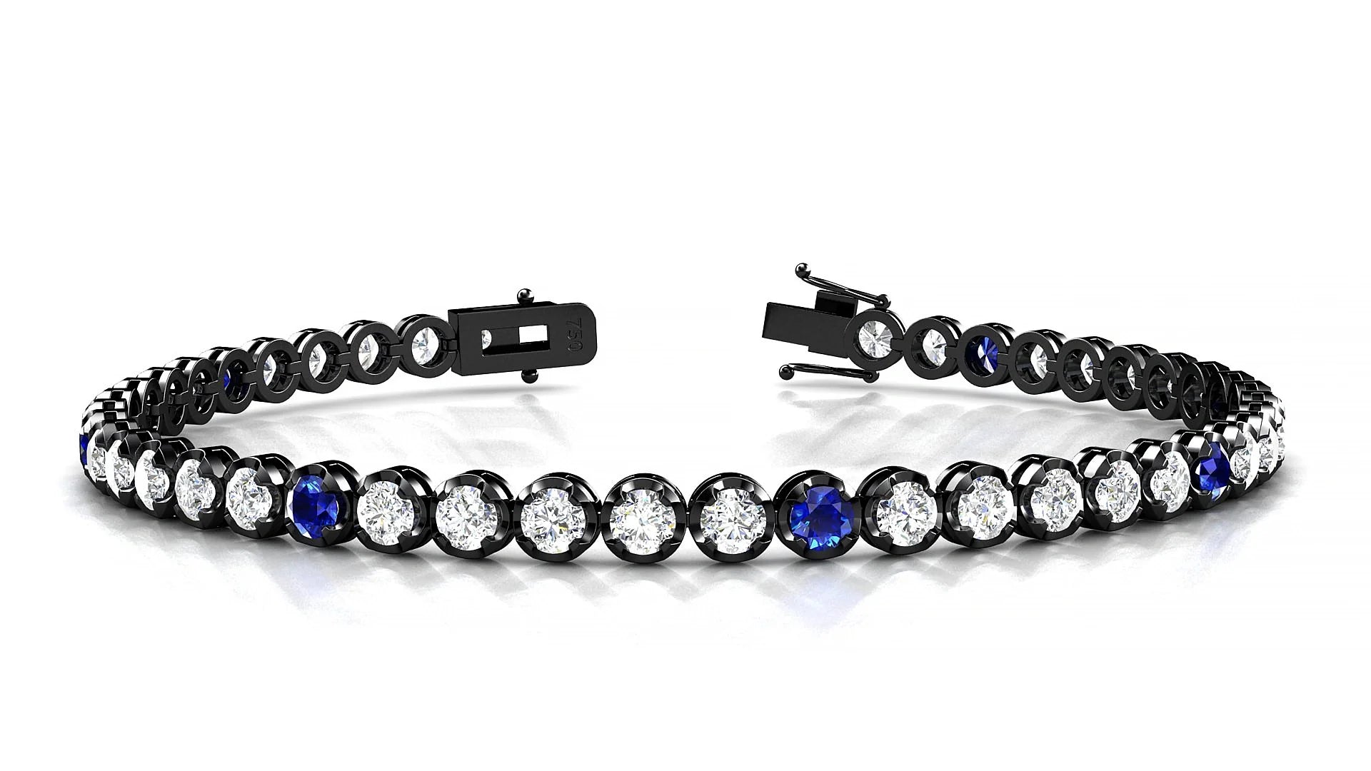 Bengal 1-5 | 18k Black Gold 3 mm Round Natural Sapphire & Diamond Tennis Bracelet