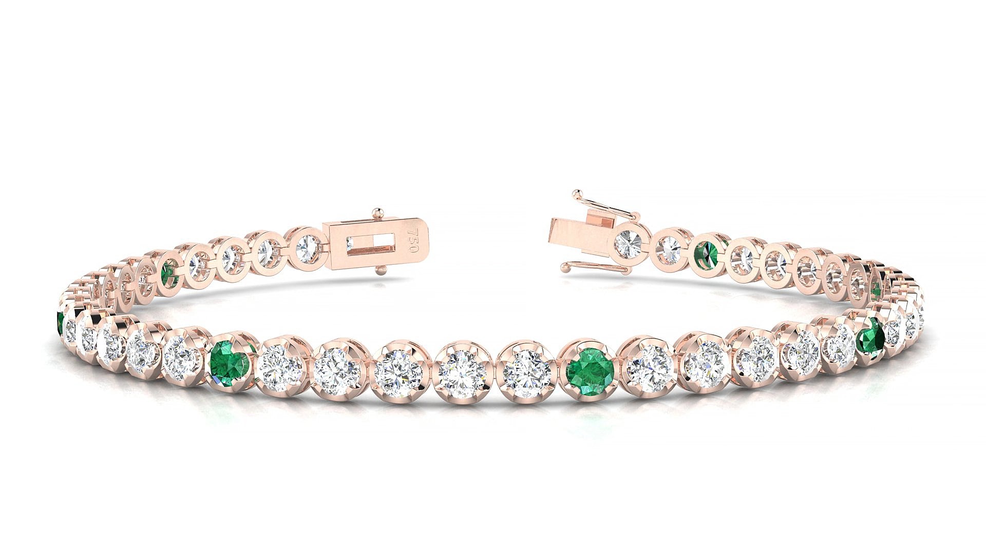 Bengal 1-5 | 18k Rose Gold 3 mm Round Natural Emerald & Diamond 18 cm Tennis Bracelet