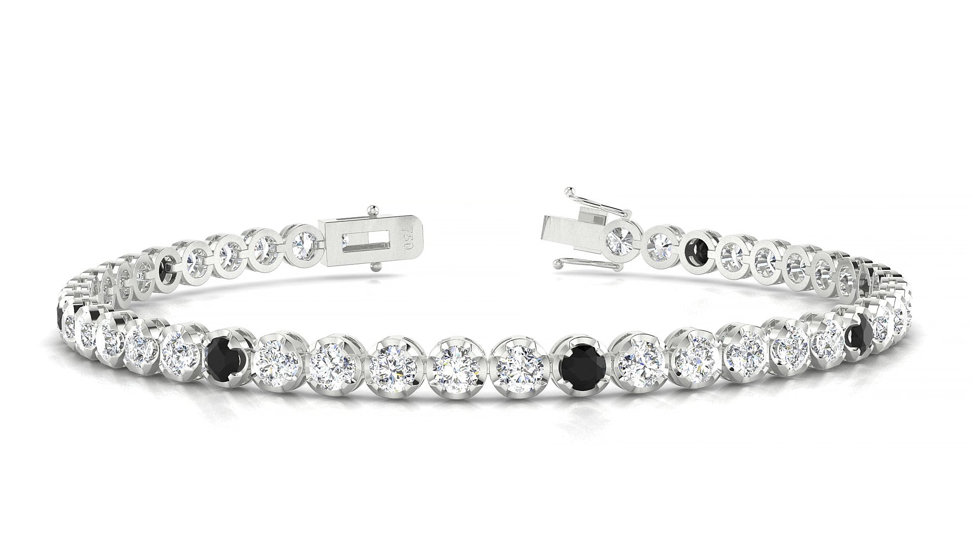 Bengal 1-5 | 18k White Gold 3 mm Round Natural Black Diamond & Diamond 15 cm Tennis Bracelet
