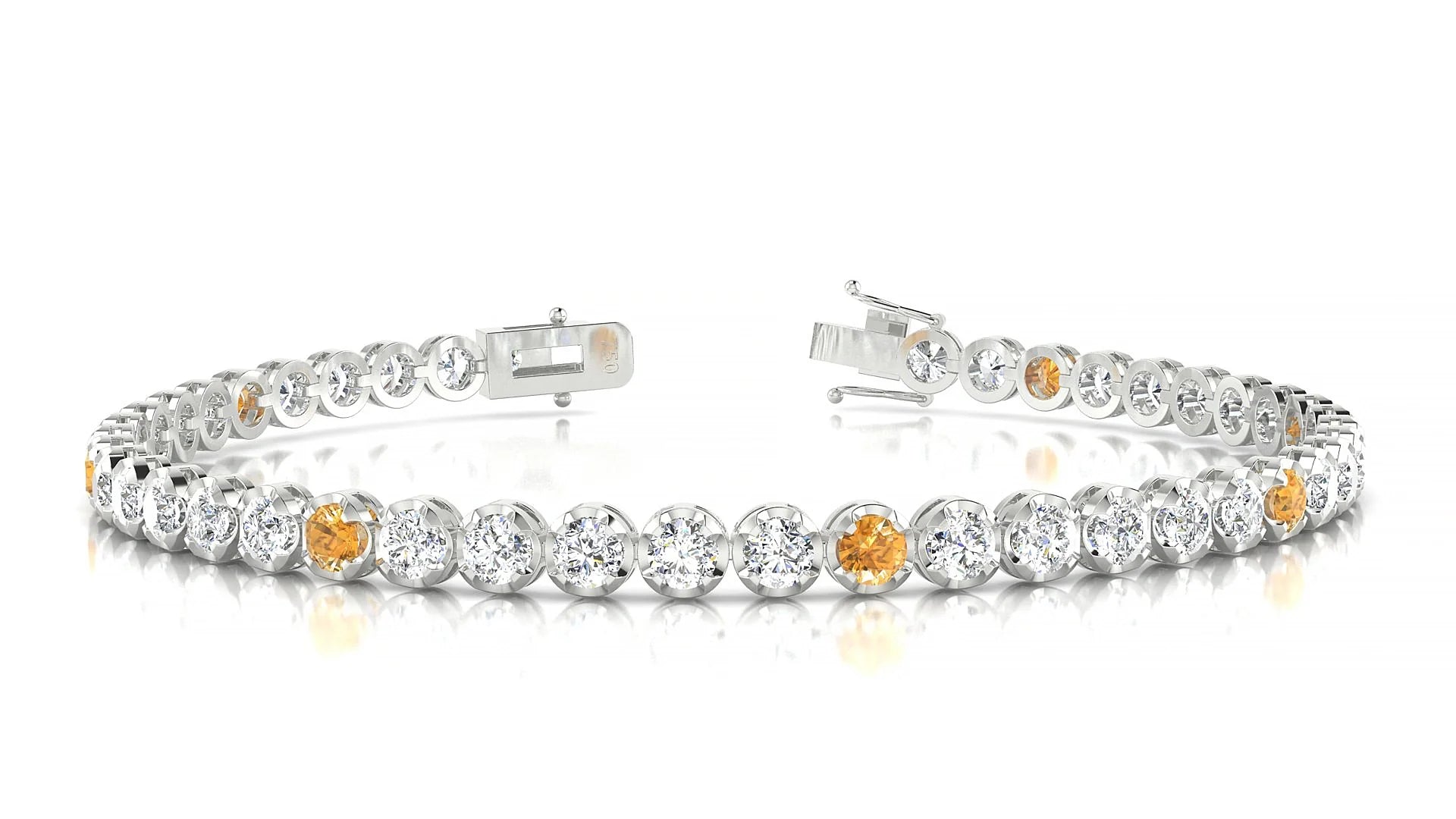Bengal 1-5 | 18k White Gold 3 mm Round Natural Citrine & Diamond Tennis Bracelet