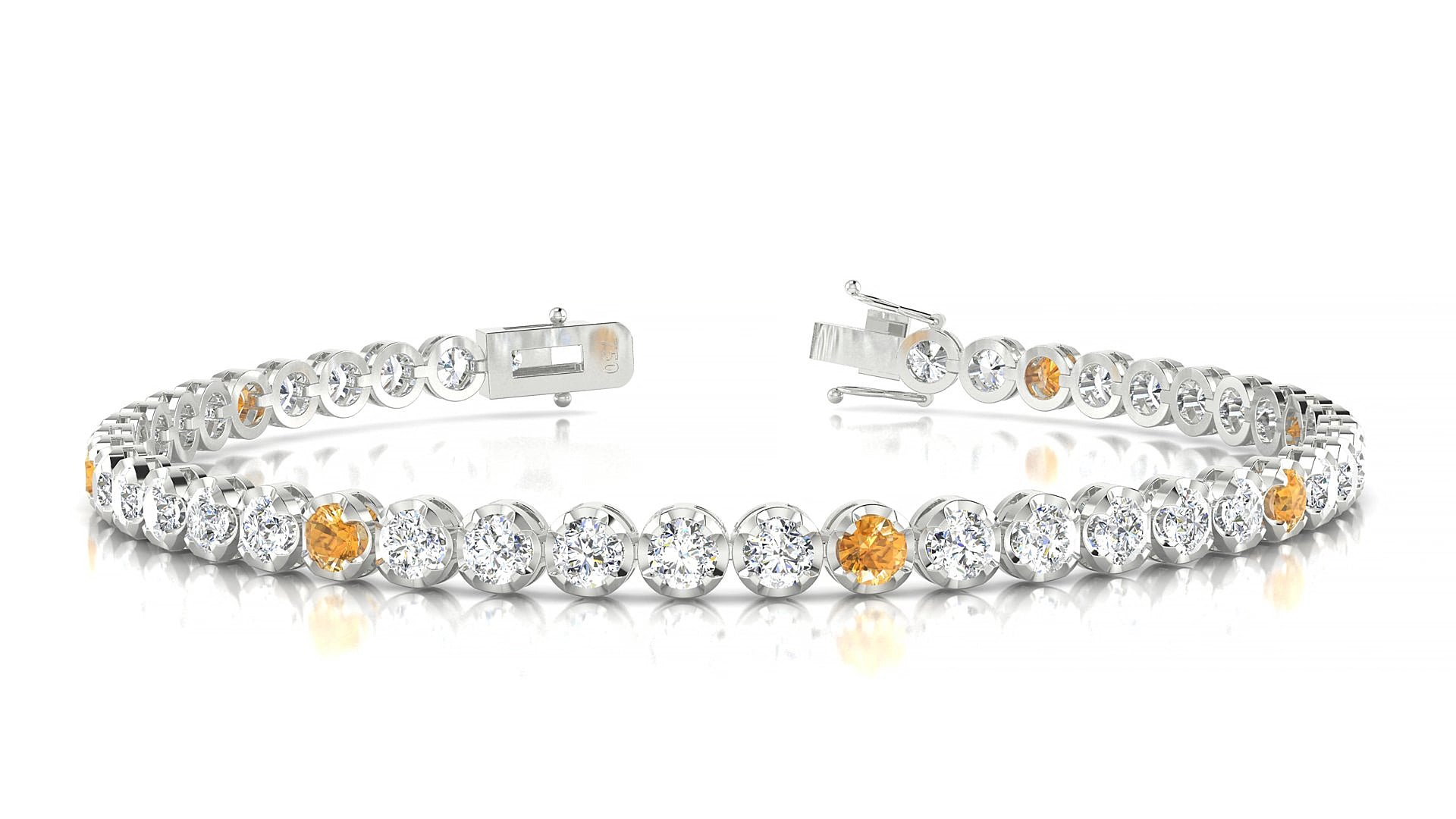 Bengal 1-5 | 18k White Gold 3 mm Round Natural Citrine & Diamond 15 cm Tennis Bracelet