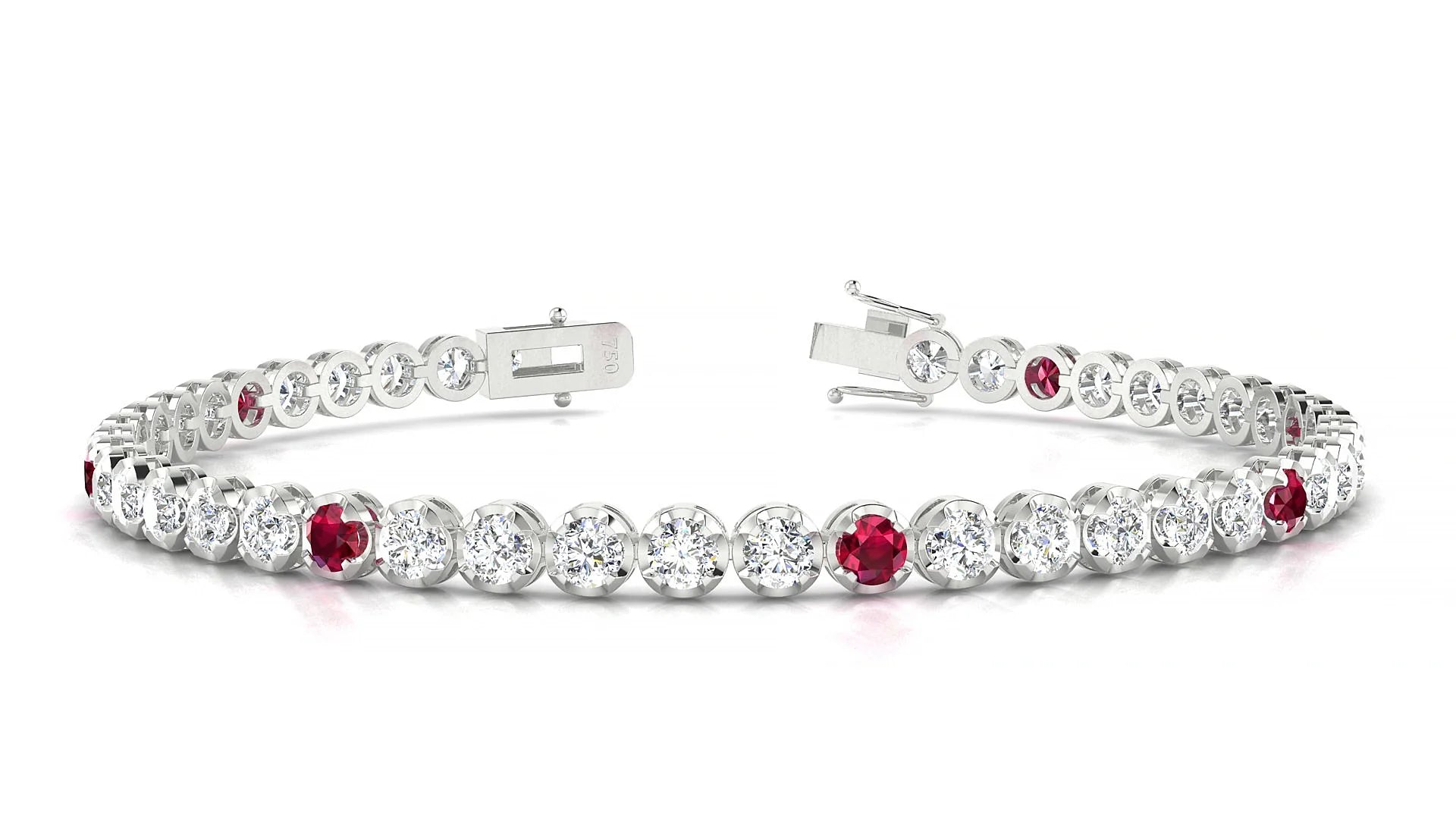 Bengal 1-5 | 18k White Gold 3 mm Round Natural Ruby & Diamond Tennis Bracelet