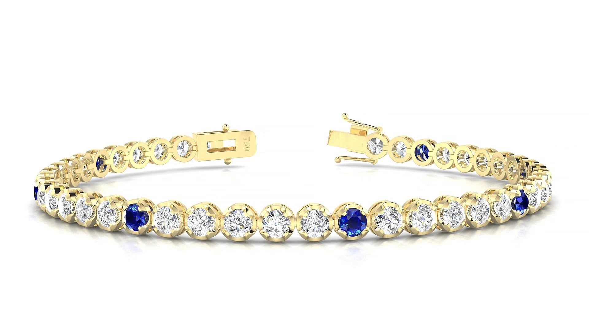 Bengal 1-5 | 18k Yellow Gold 3 mm Round Natural Sapphire & Diamond Tennis Bracelet