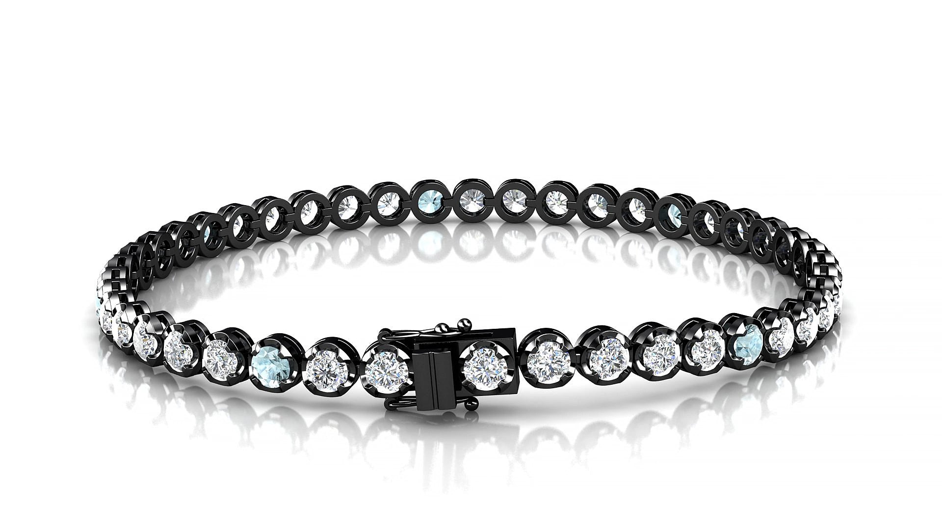 Bengal 1-5 | 18k Black Gold 3 mm Round Natural Aquamarine & Diamond 15 cm Tennis Bracelet