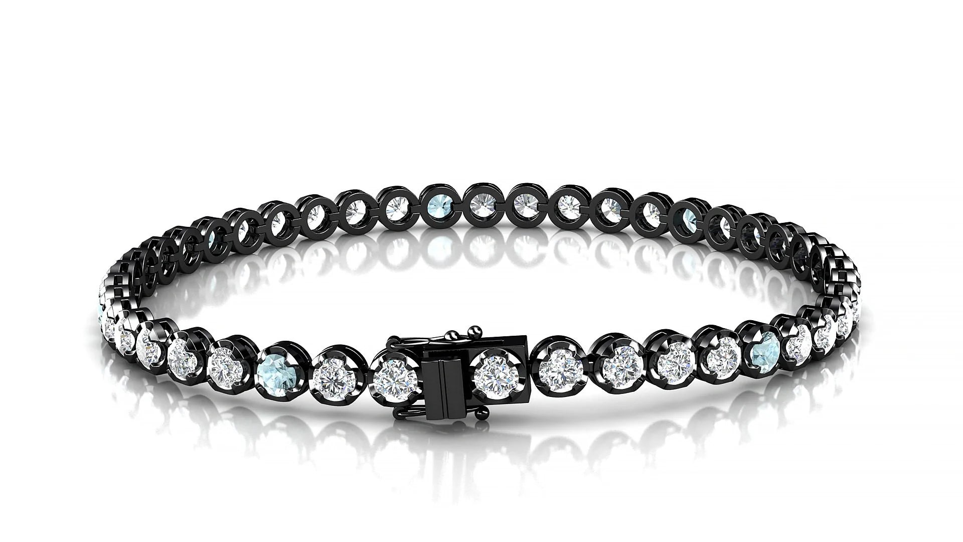Bengal 1-5 | 18k Black Gold 3 mm Round Natural Aquamarine & Diamond Tennis Bracelet