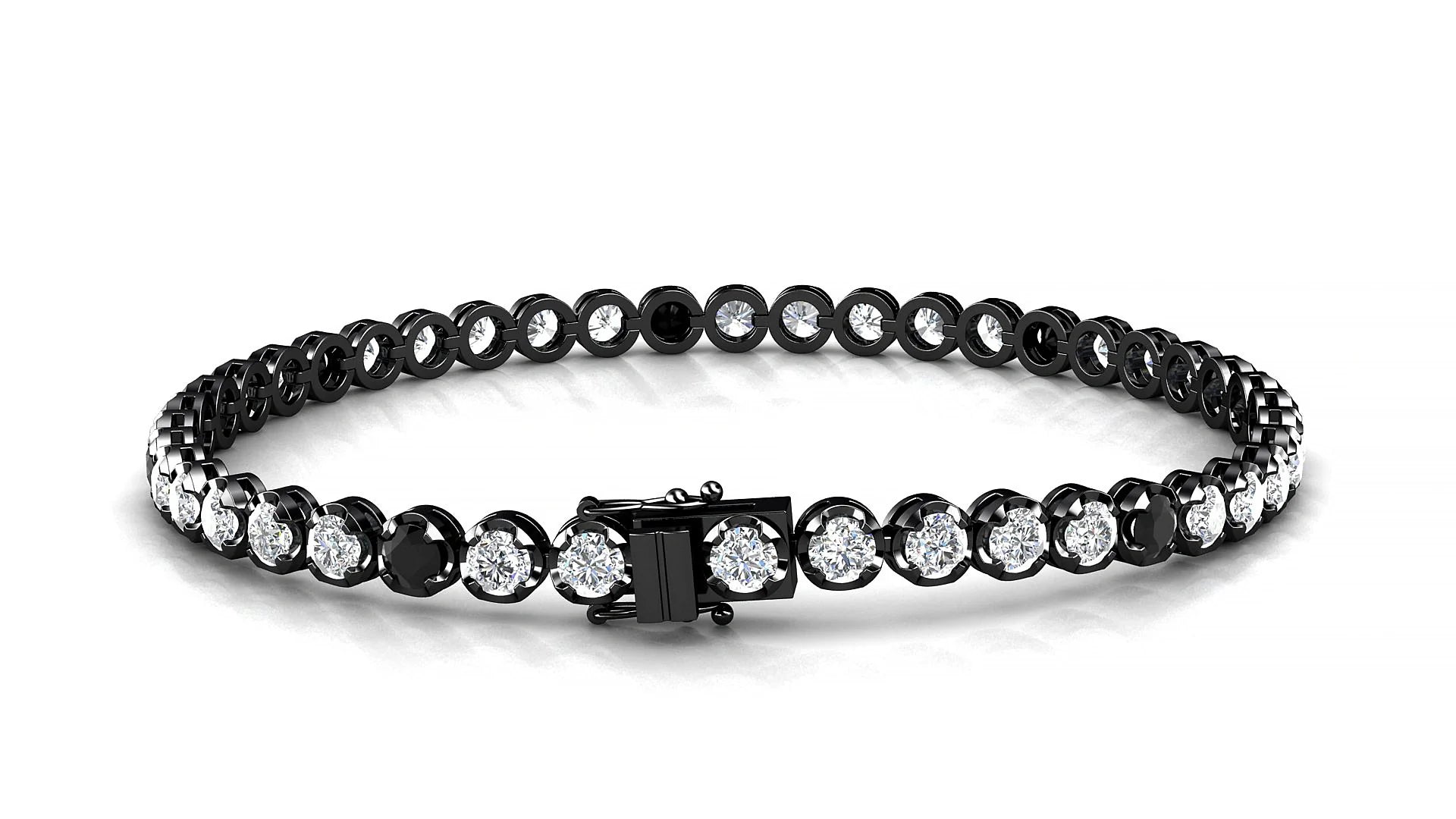 Bengal 1-5 | 18k Black Gold 3 mm Round Natural Black Diamond & Diamond Tennis Bracelet