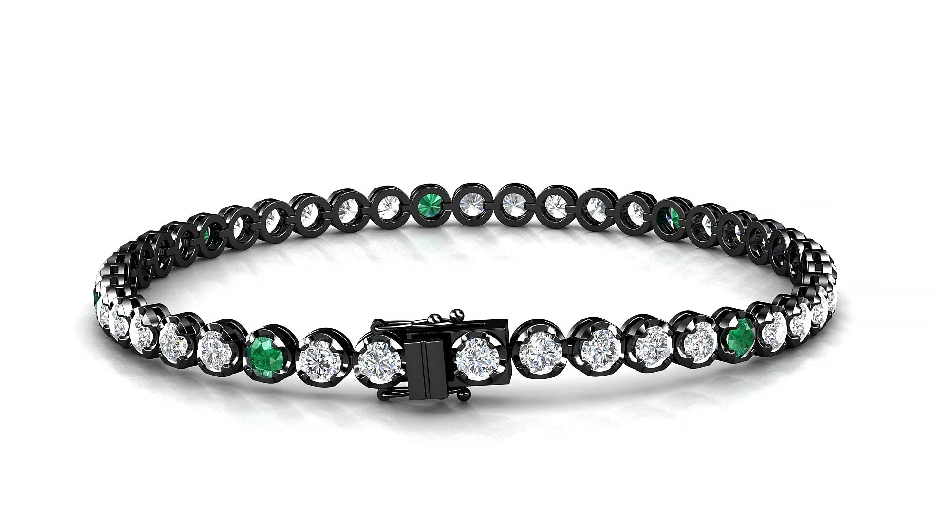 Bengal 1-5 | 18k Black Gold 3 mm Round Natural Emerald & Diamond Tennis Bracelet