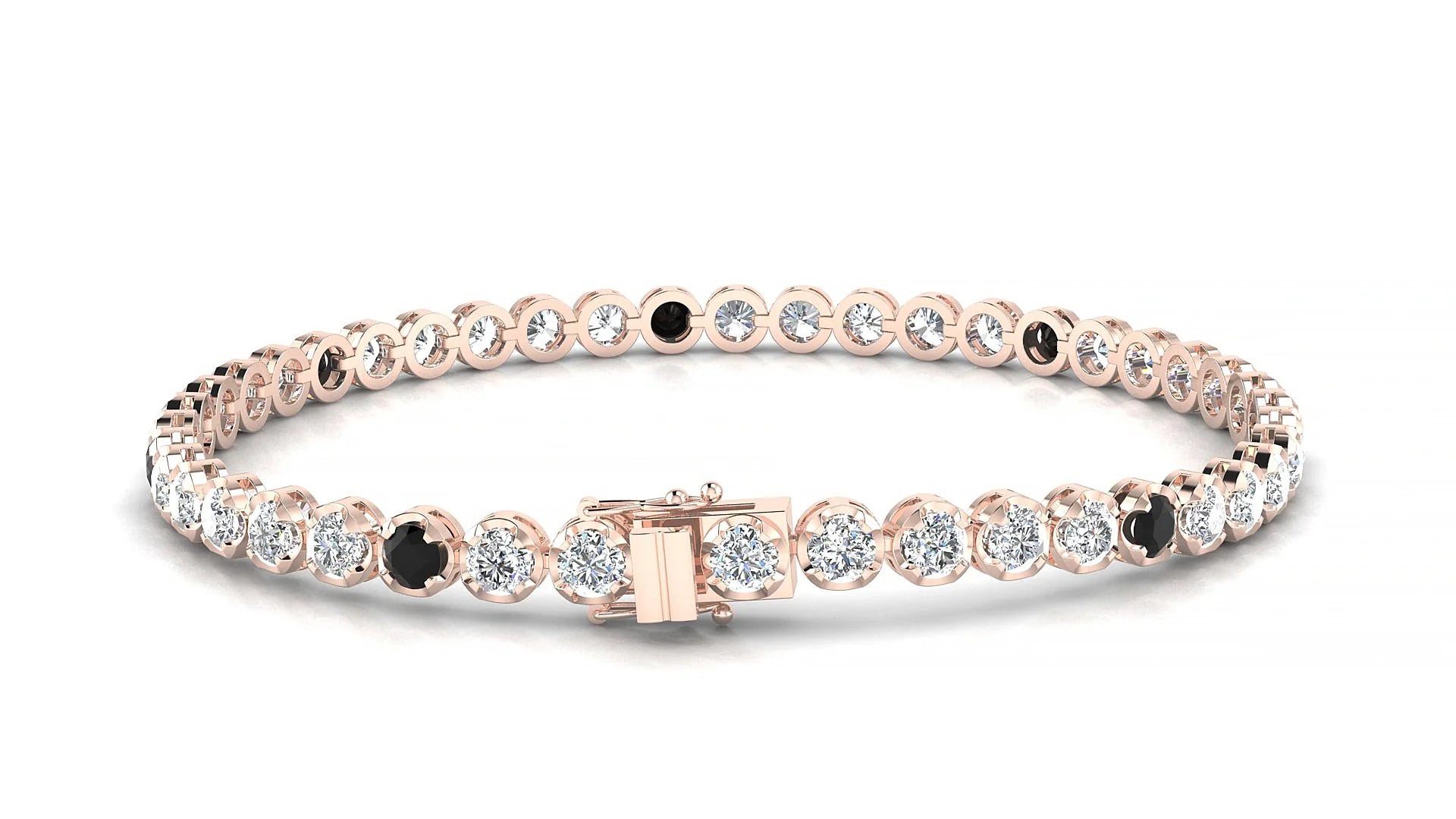 Bengal 1-5 | 18k Rose Gold 3 mm Round Natural Black Diamond & Diamond Tennis Bracelet