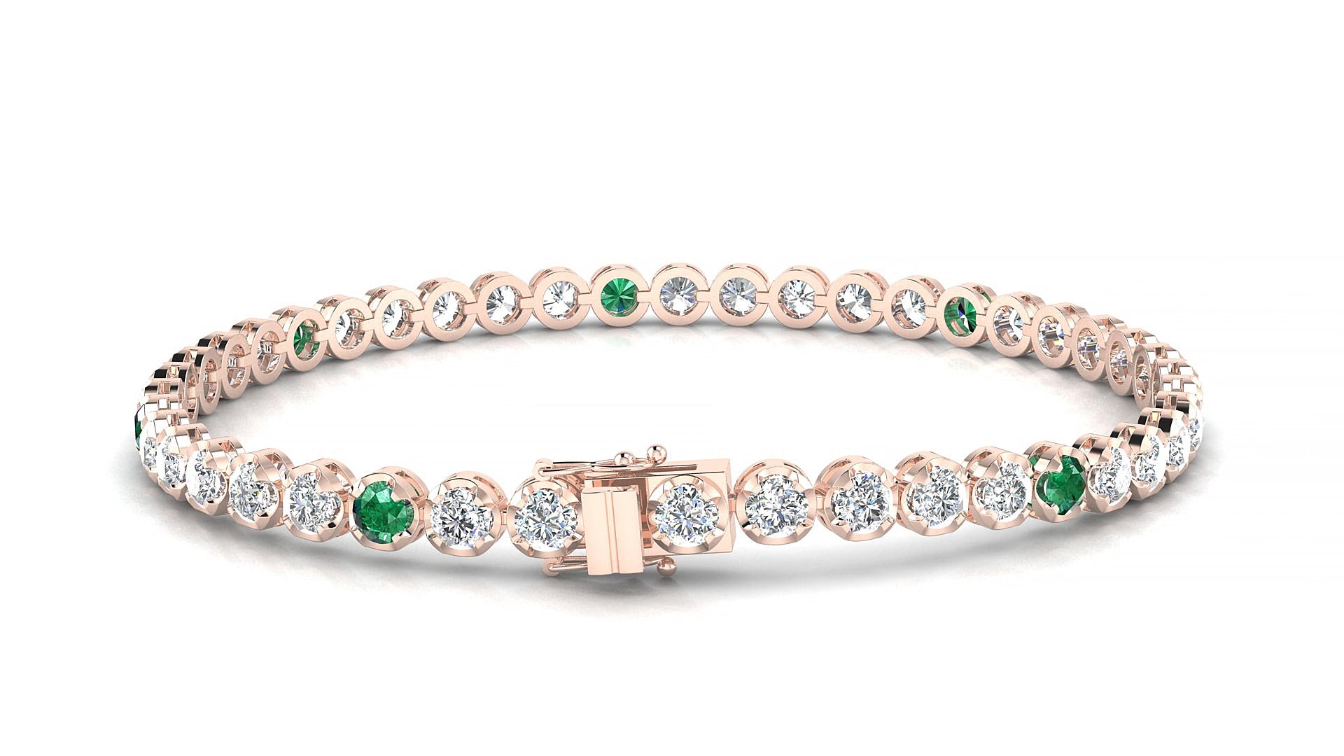 Bengal 1-5 | 18k Rose Gold 3 mm Round Natural Emerald & Diamond 15 cm Tennis Bracelet