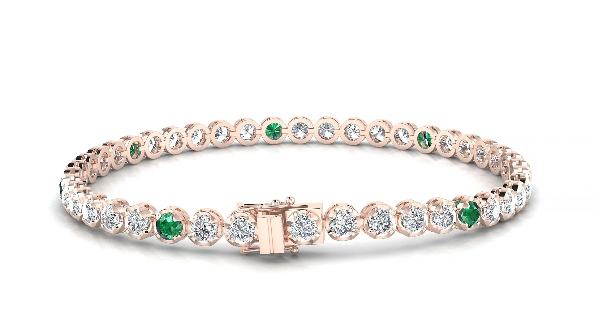 Bengal 1-5 | 18k Rose Gold 3 mm Round Natural Emerald & Diamond Tennis Bracelet