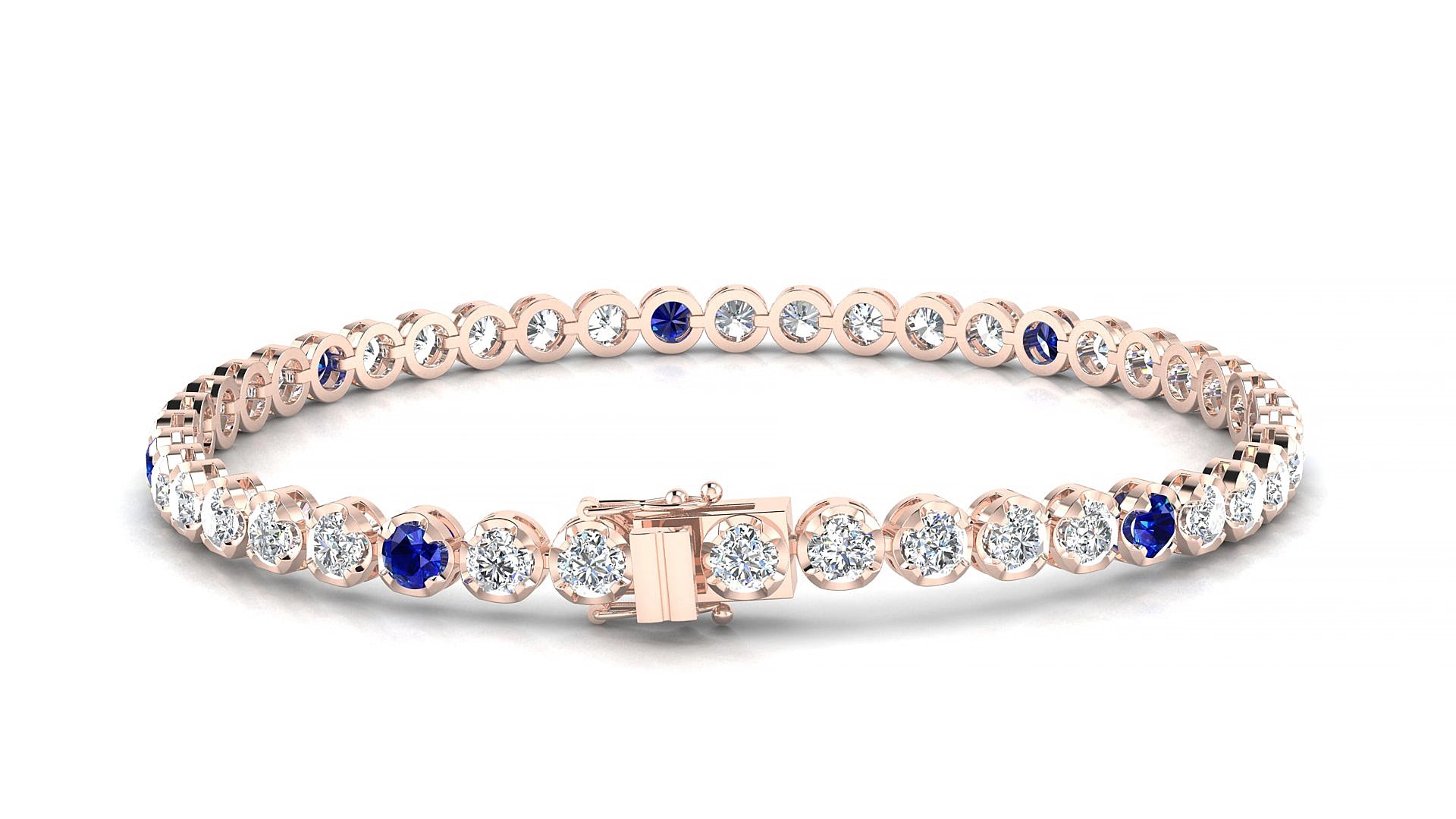 Bengal 1-5 | 18k Rose Gold 3 mm Round Natural Sapphire & Diamond 15 cm Tennis Bracelet