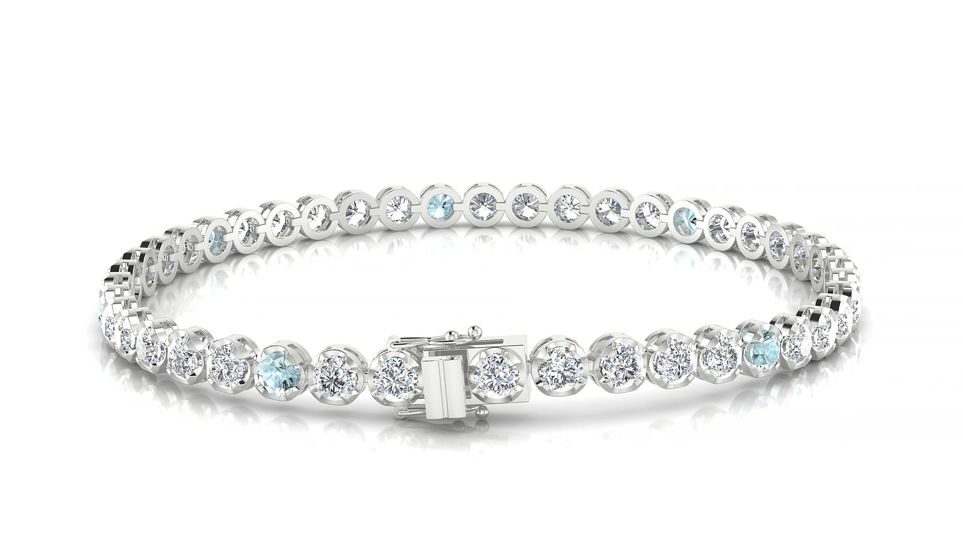 Bengal 1-5 | 18k White Gold 3 mm Round Natural Aquamarine & Diamond 15 cm Tennis Bracelet