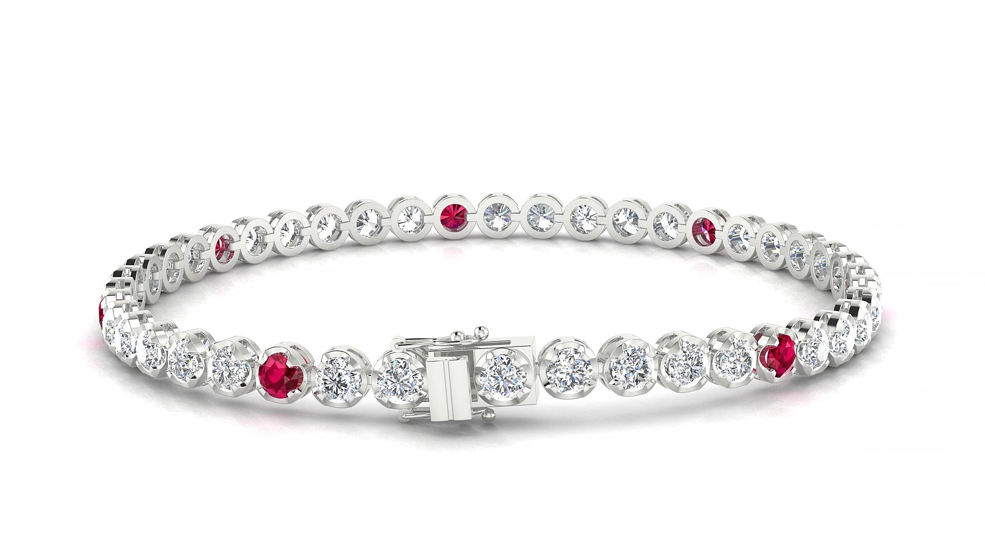 Bengal 1-5 | 18k White Gold 3 mm Round Natural Ruby & Diamond 15 cm Tennis Bracelet
