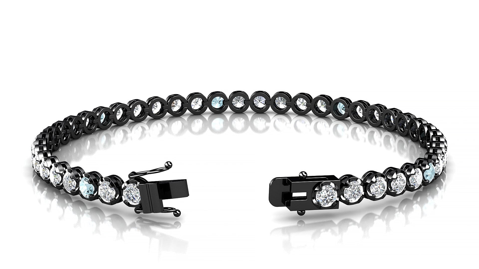 Bengal 1-5 | 18k Black Gold 3 mm Round Natural Aquamarine & Diamond 15 cm Tennis Bracelet