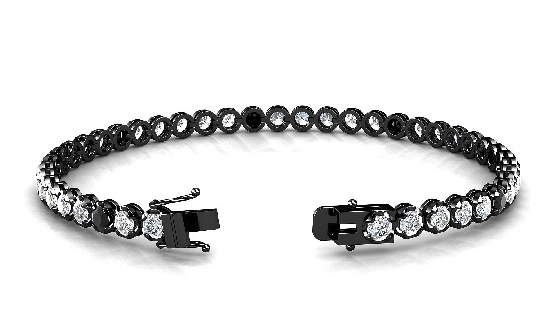 Bengal 1-5 | 18k Black Gold 3 mm Round Natural Black Diamond & Diamond 15 cm Tennis Bracelet