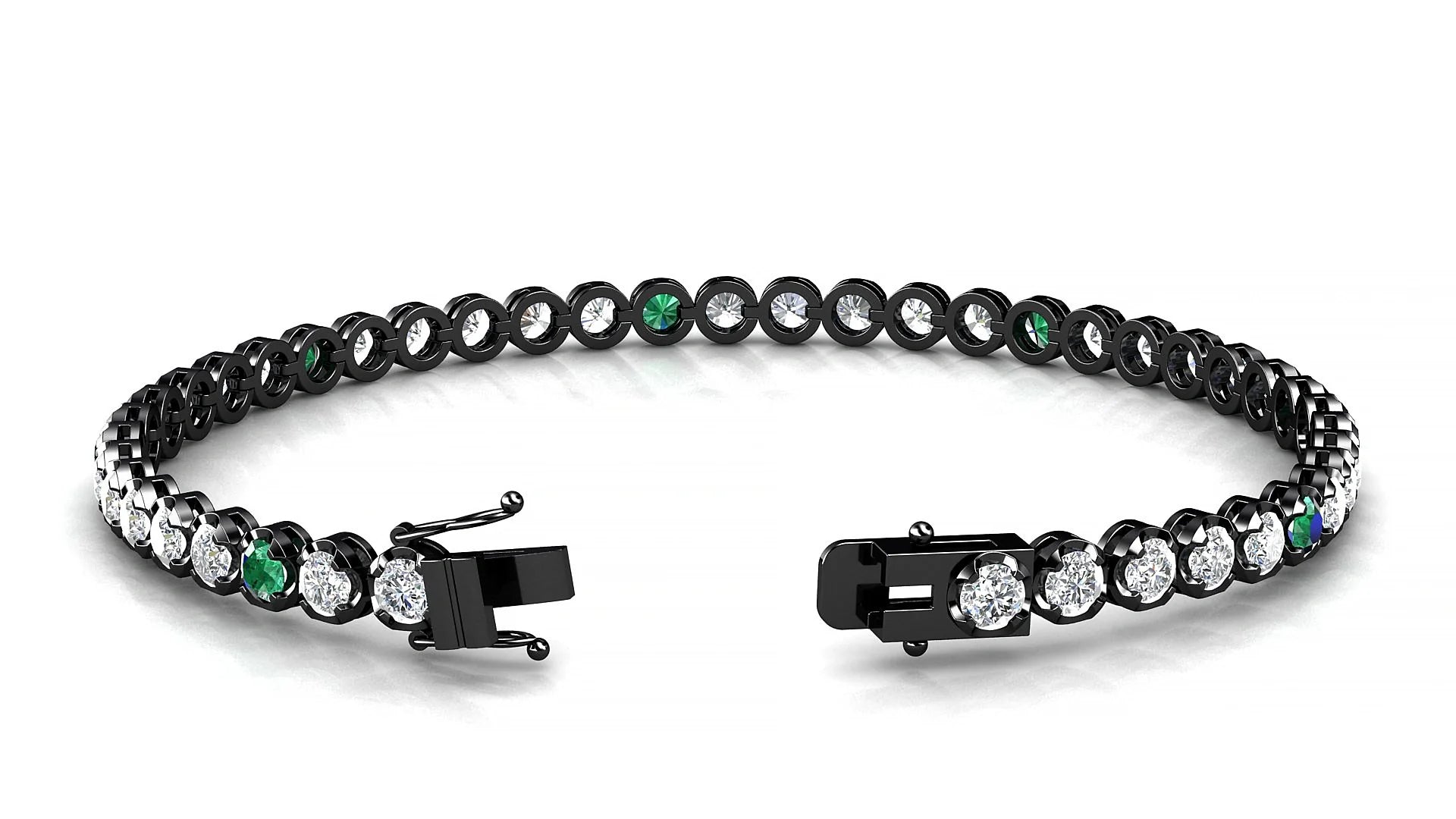 Bengal 1-5 | 18k Black Gold 3 mm Round Natural Emerald & Diamond Tennis Bracelet