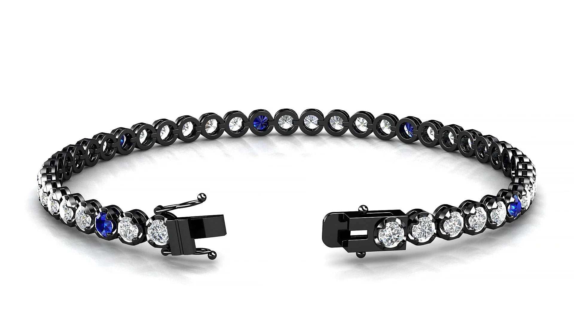 Bengal 1-5 | 18k Black Gold 3 mm Round Natural Sapphire & Diamond Tennis Bracelet