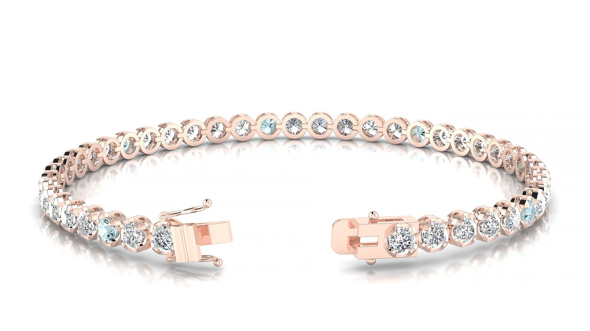 Bengal 1-5 | 18k Rose Gold 3 mm Round Natural Aquamarine & Diamond 15 cm Tennis Bracelet