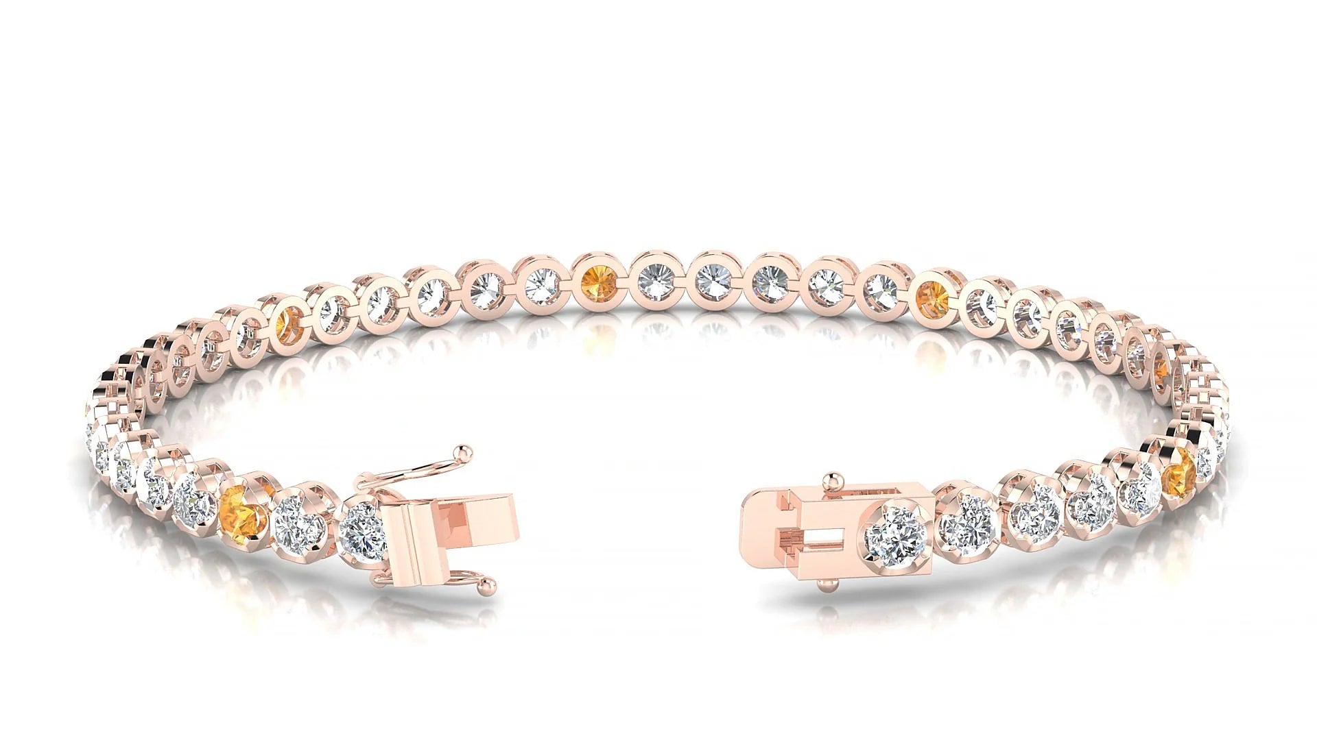 Bengal 1-5 | 18k Rose Gold 3 mm Round Natural Citrine & Diamond Tennis Bracelet