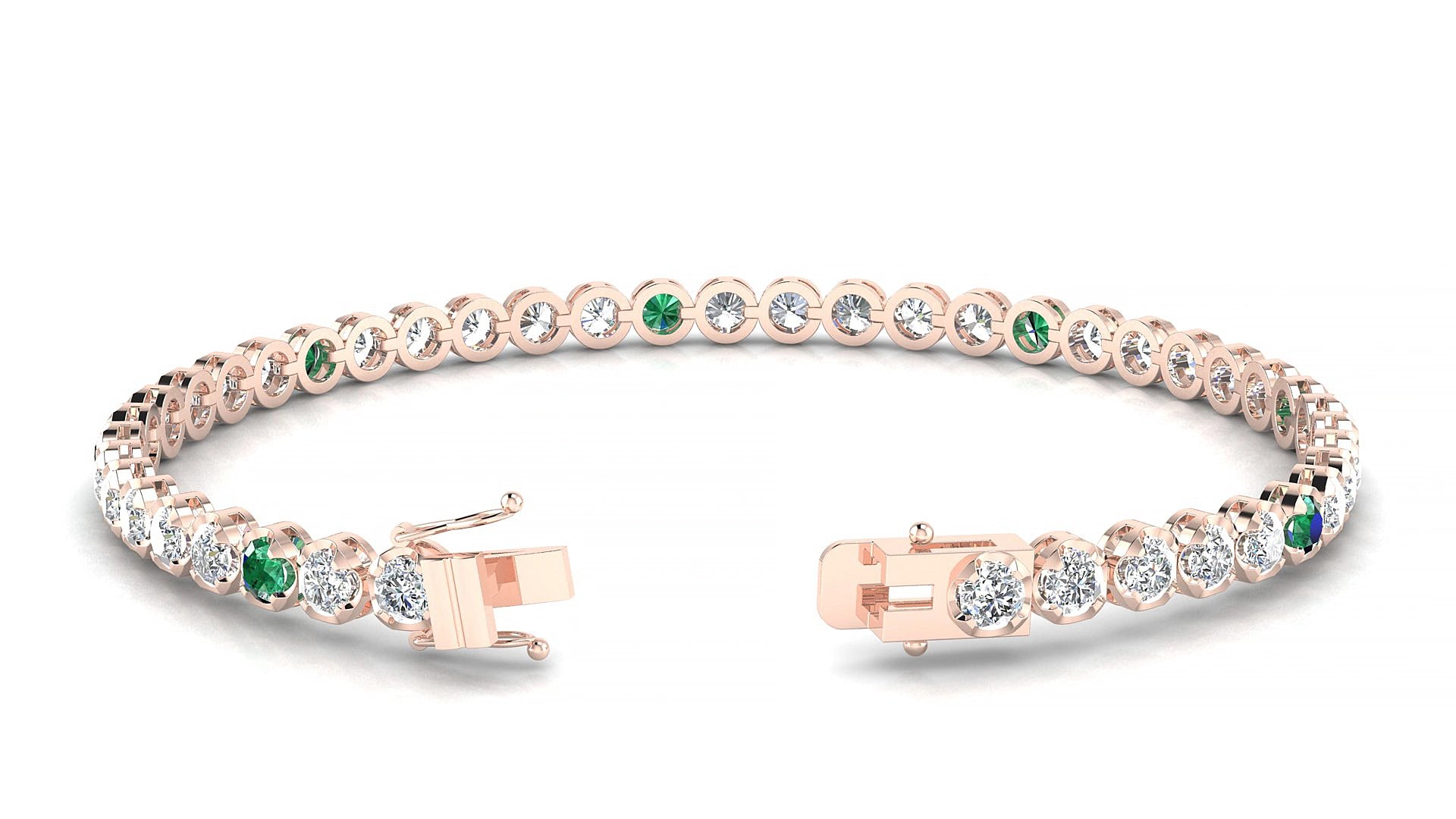 Bengal 1-5 | 18k Rose Gold 3 mm Round Natural Emerald & Diamond 18 cm Tennis Bracelet