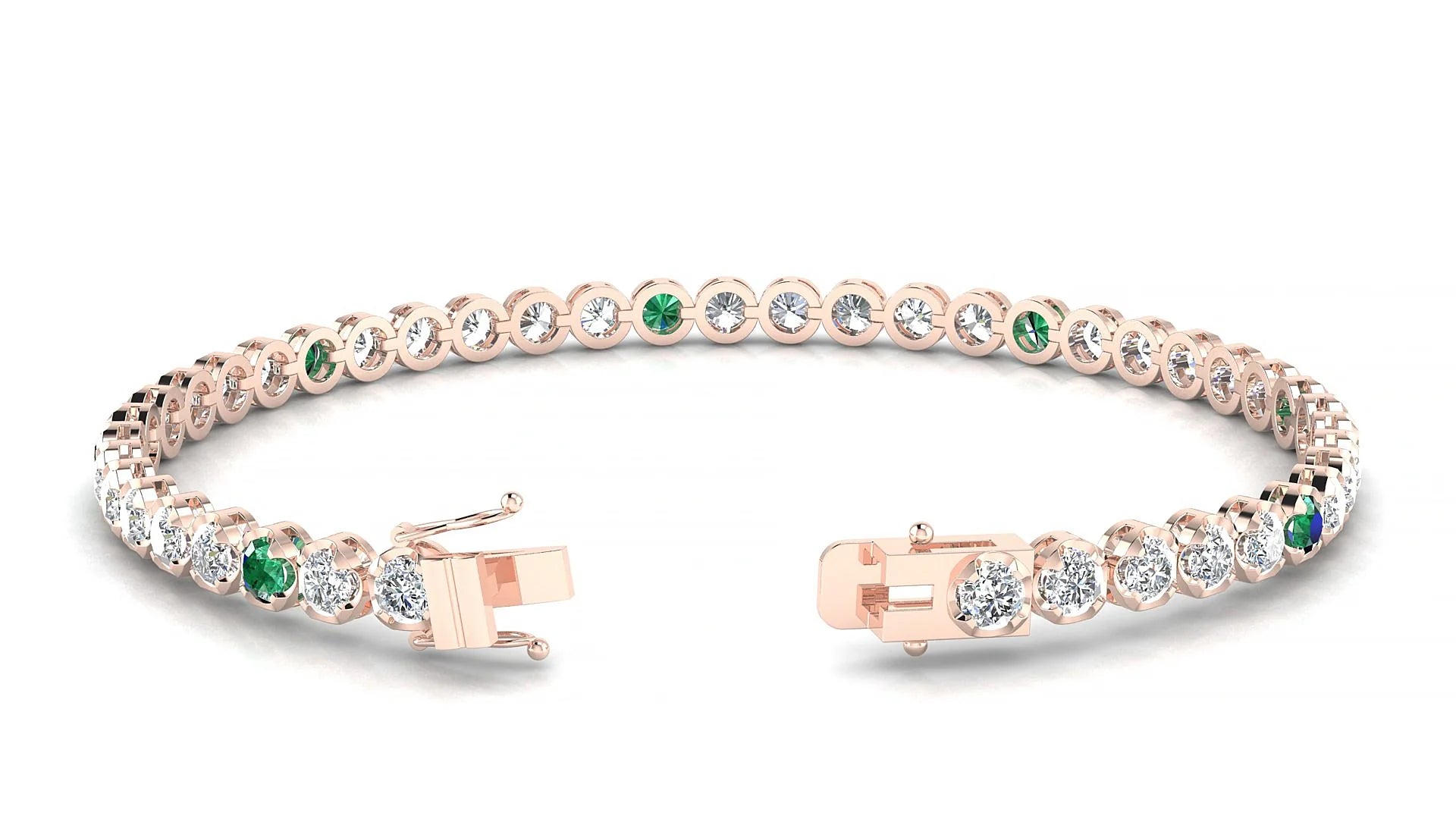 Bengal 1-5 | 18k Rose Gold 3 mm Round Natural Emerald & Diamond Tennis Bracelet