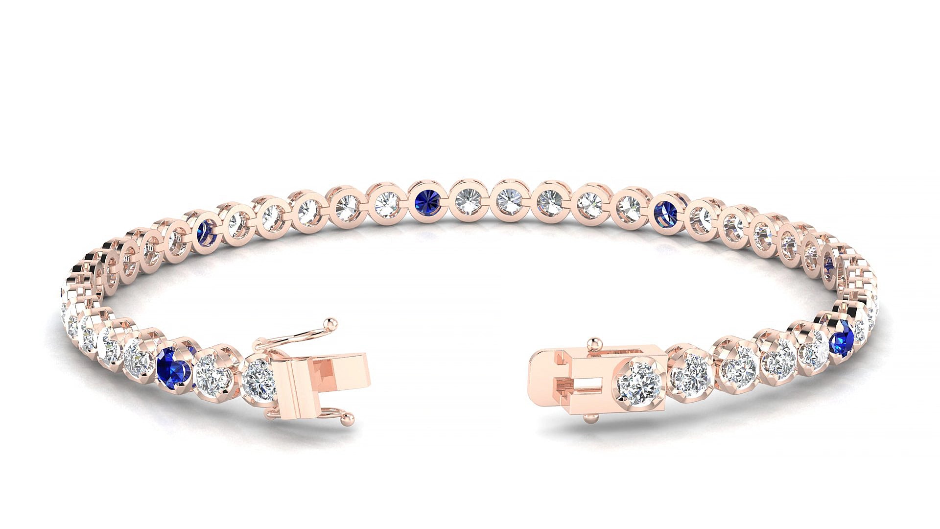 Bengal 1-5 | 18k Rose Gold 3 mm Round Natural Sapphire & Diamond 15 cm Tennis Bracelet