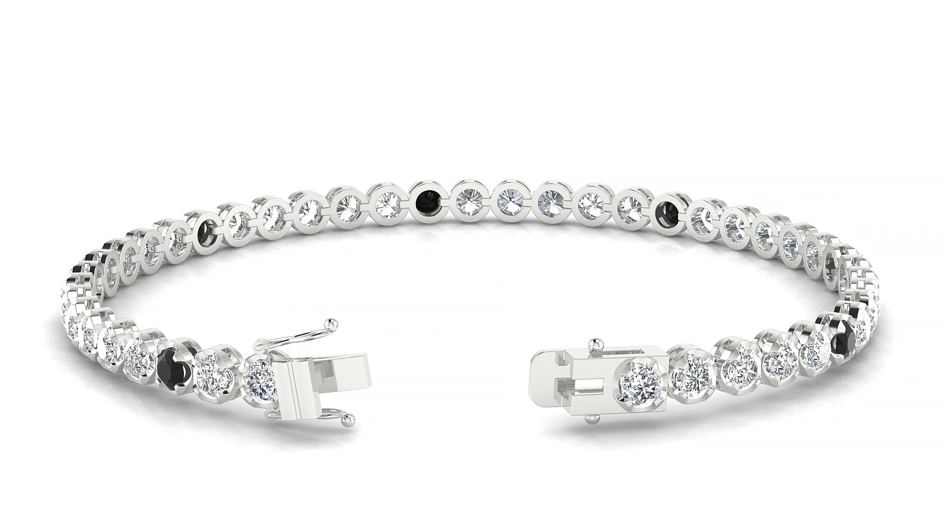 Bengal 1-5 | 18k White Gold 3 mm Round Natural Black Diamond & Diamond Tennis Bracelet
