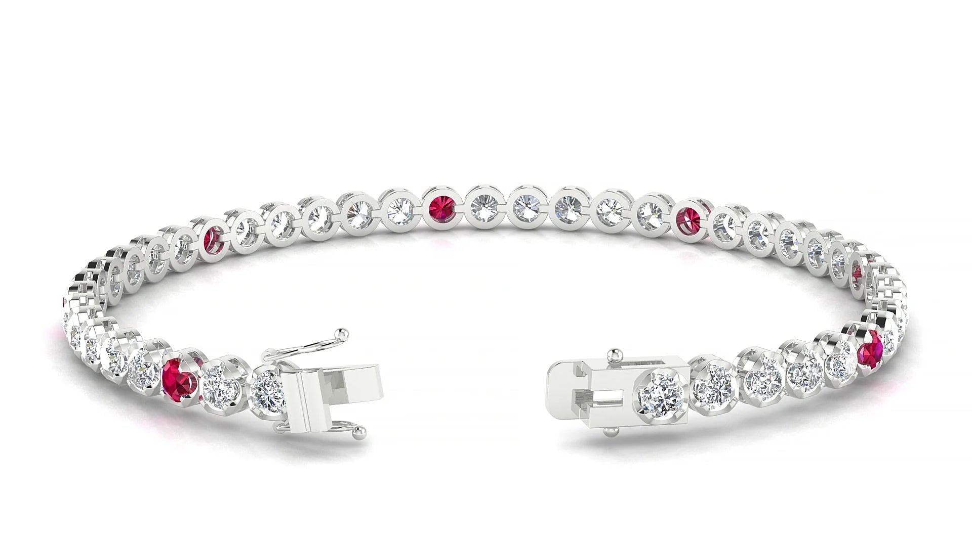 Bengal 1-5 | 18k White Gold 3 mm Round Natural Ruby & Diamond Tennis Bracelet