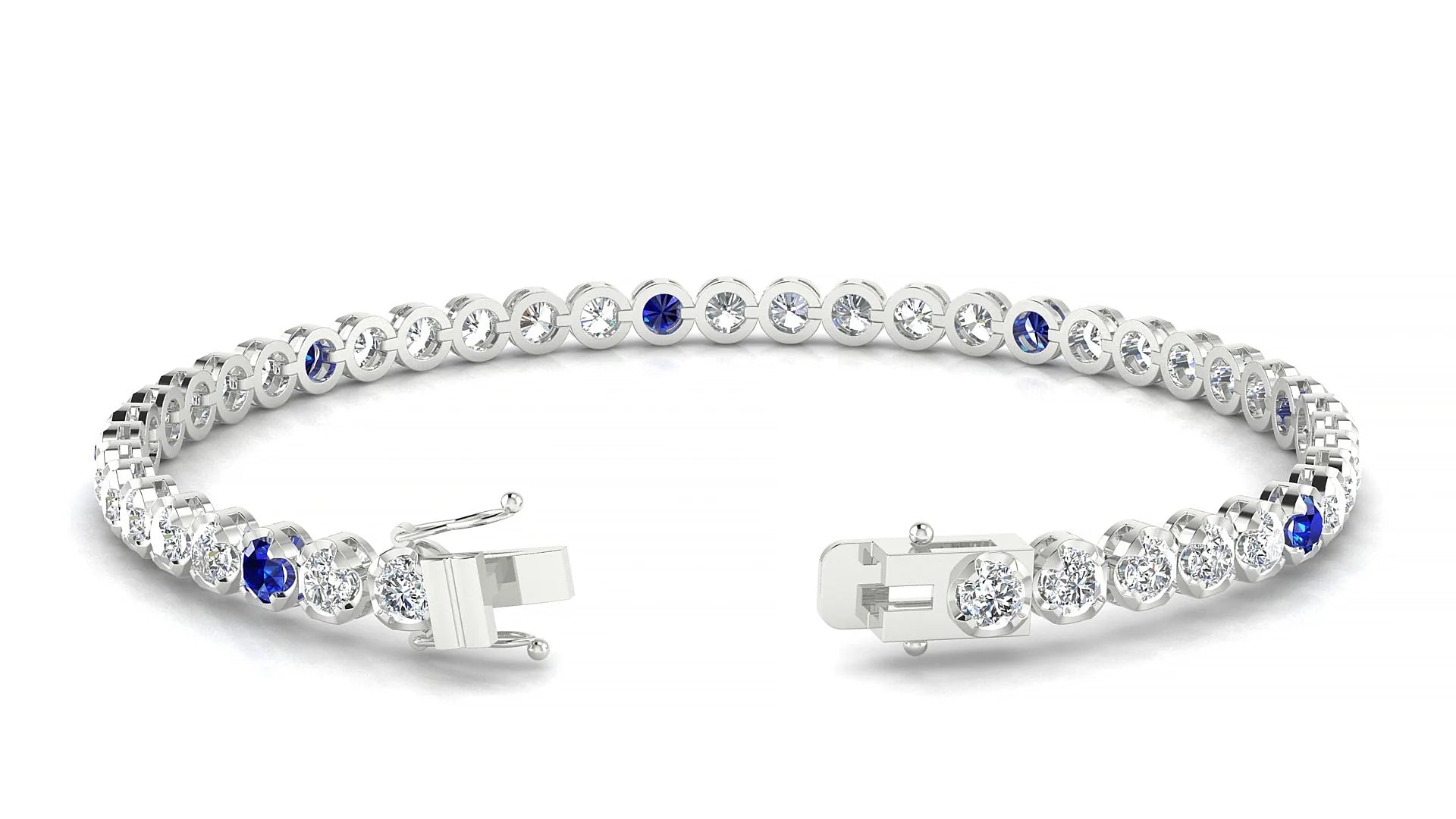 Bengal 1-5 | 18k White Gold 3 mm Round Natural Sapphire & Diamond Tennis Bracelet