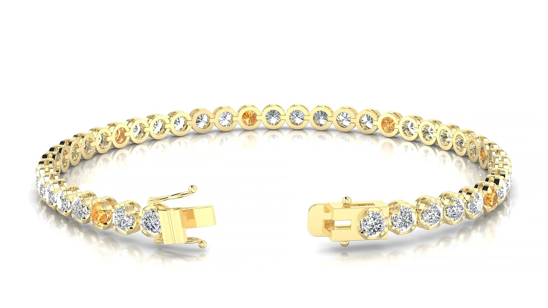 Bengal 1-5 | 18k Yellow Gold 3 mm Round Natural Citrine & Diamond Tennis Bracelet